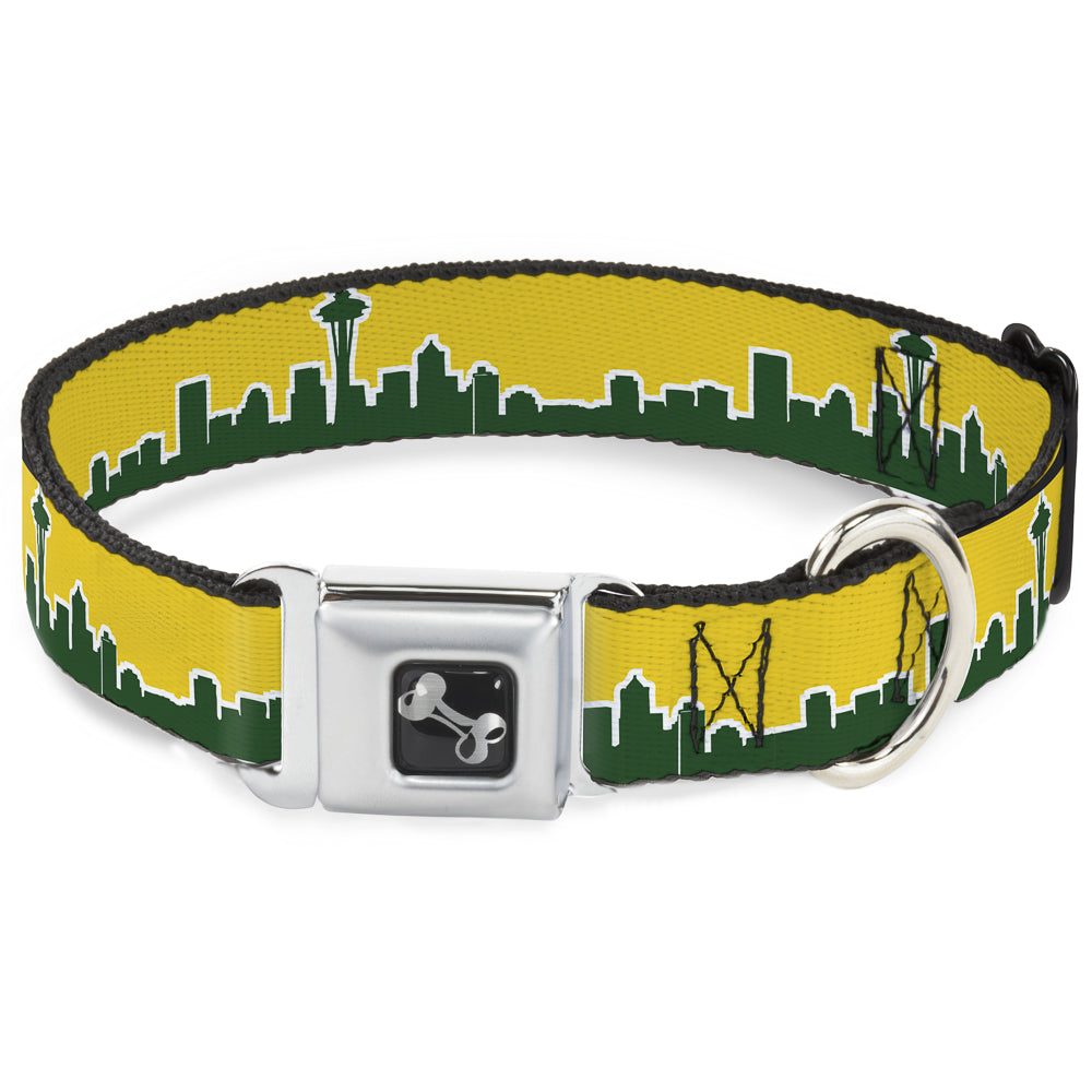 Dog Bone Seatbelt Buckle Collar - Seattle Skyline Yellow/Emerald Green Seatbelt Buckle Collars Buckle-Down