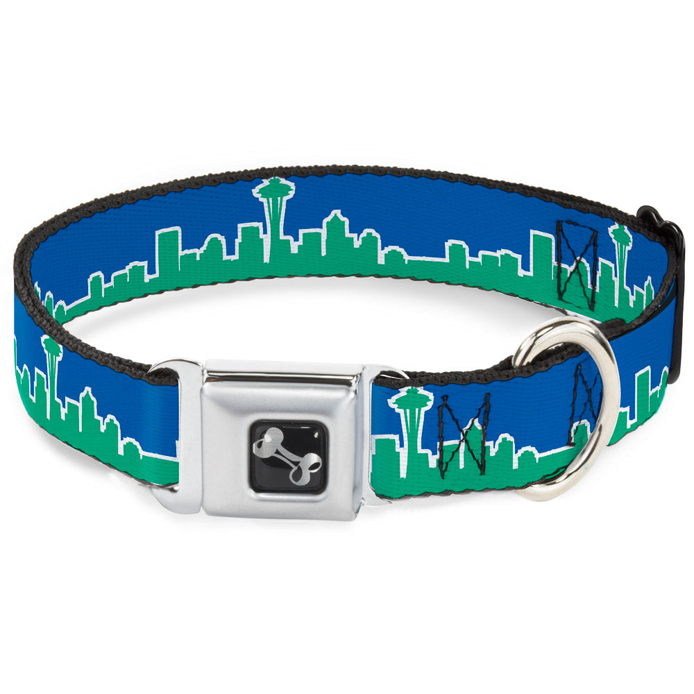 Dog Bone Seatbelt Buckle Collar - Seattle Skyline Blue/Green Seatbelt Buckle Collars Buckle-Down