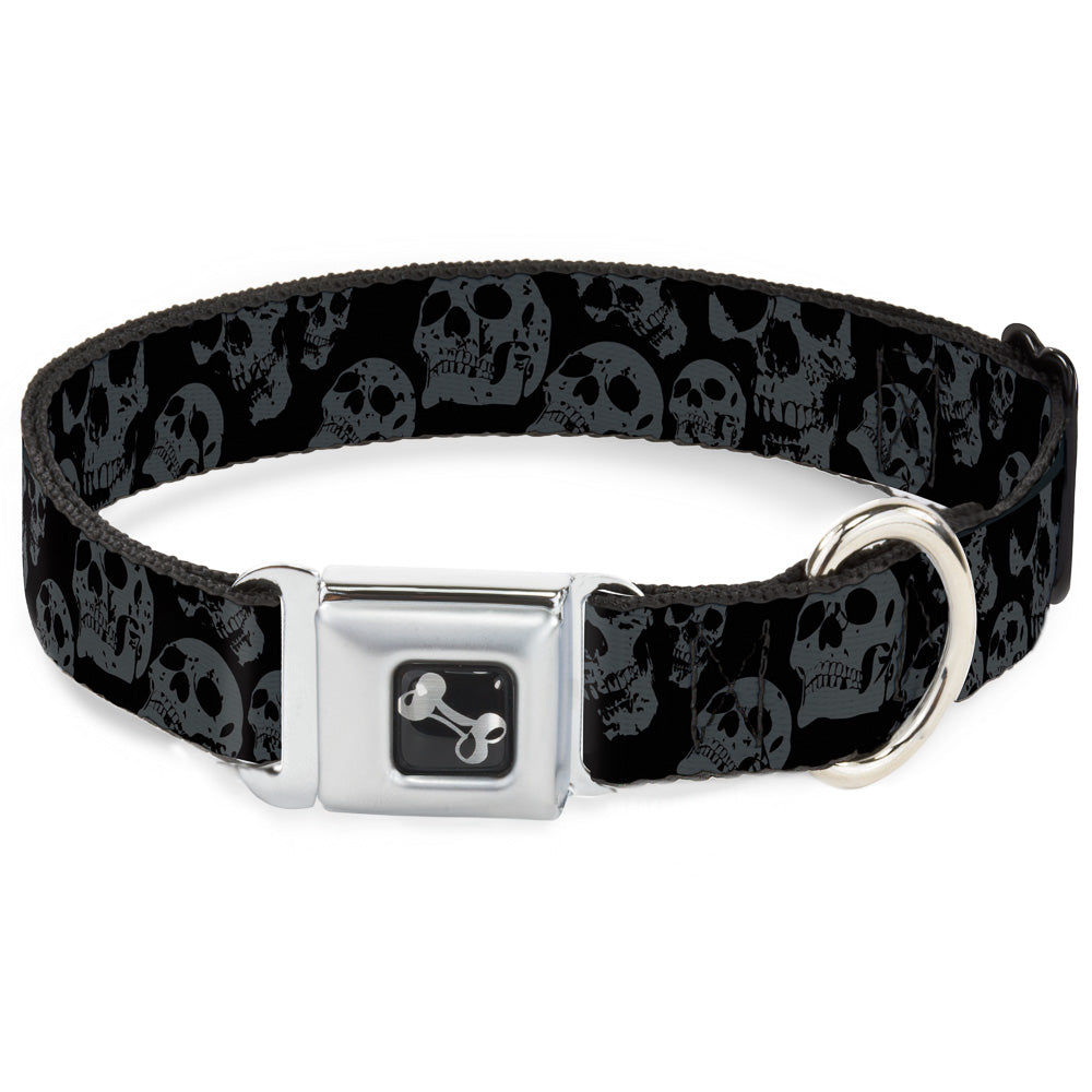 Dog Bone Seatbelt Buckle Collar - Skulls Stacked Weathered Black/Gray Seatbelt Buckle Collars Buckle-Down