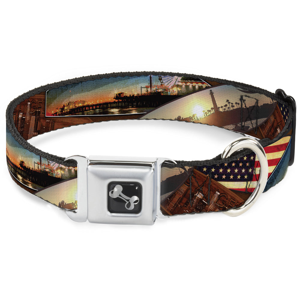 Dog Bone Seatbelt Buckle Collar - Surfboard Cali Scenes/US Flag Stacked Brown Seatbelt Buckle Collars Buckle-Down