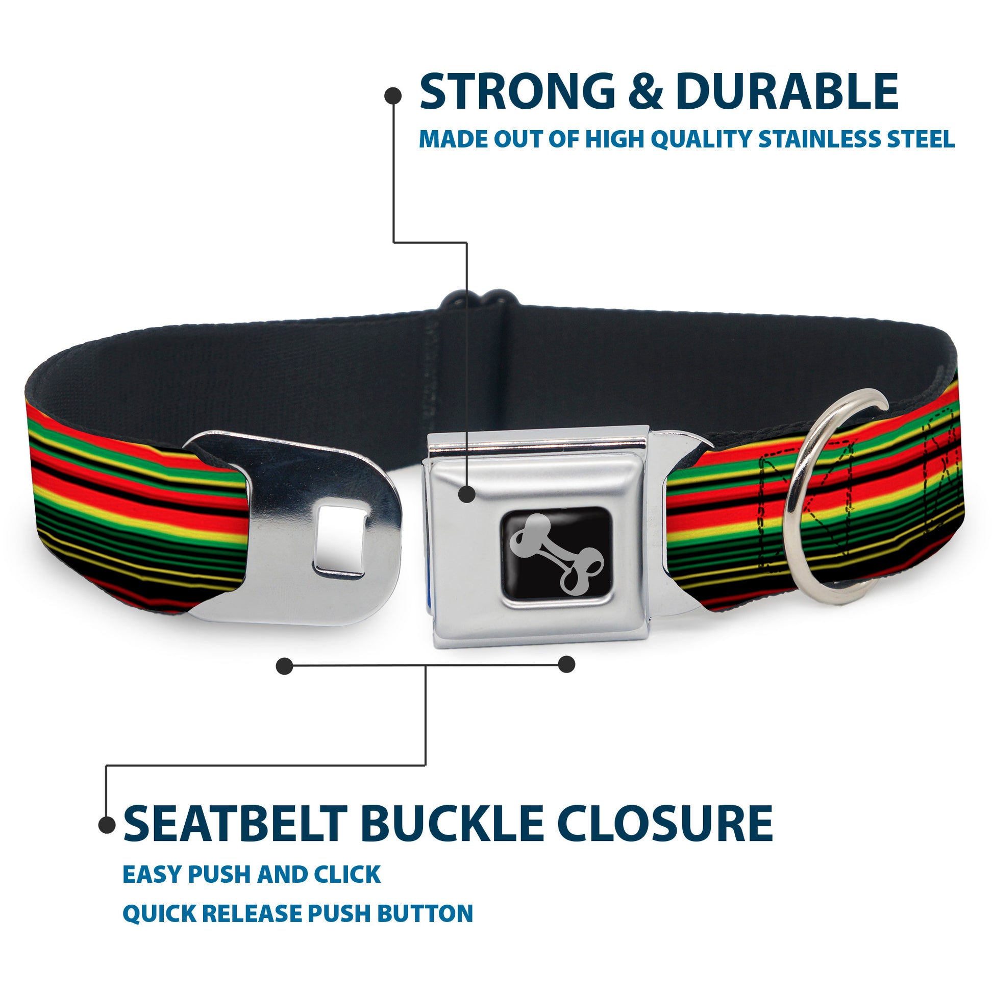 Dog Bone Seatbelt Buckle Collar - Stripe Transitions Black/Red/Green/Yellow Seatbelt Buckle Collars Buckle-Down