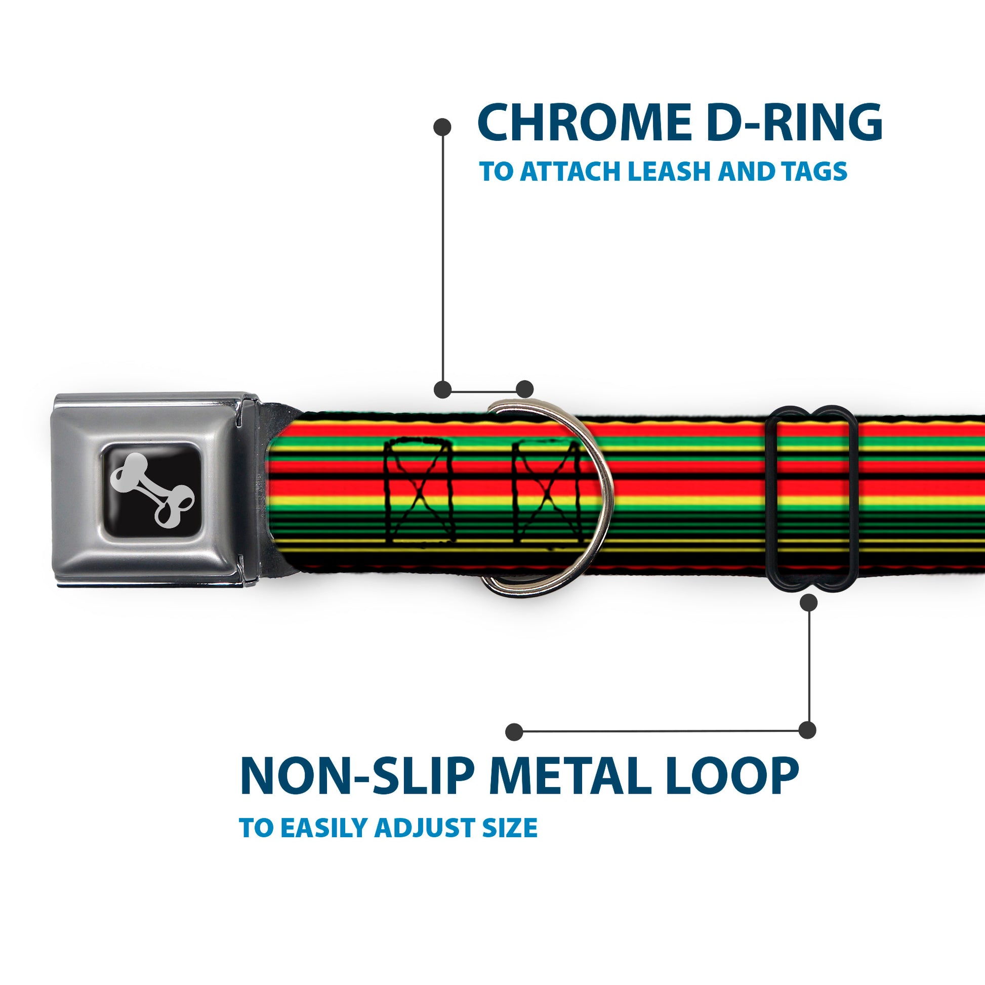 Dog Bone Seatbelt Buckle Collar - Stripe Transitions Black/Red/Green/Yellow Seatbelt Buckle Collars Buckle-Down