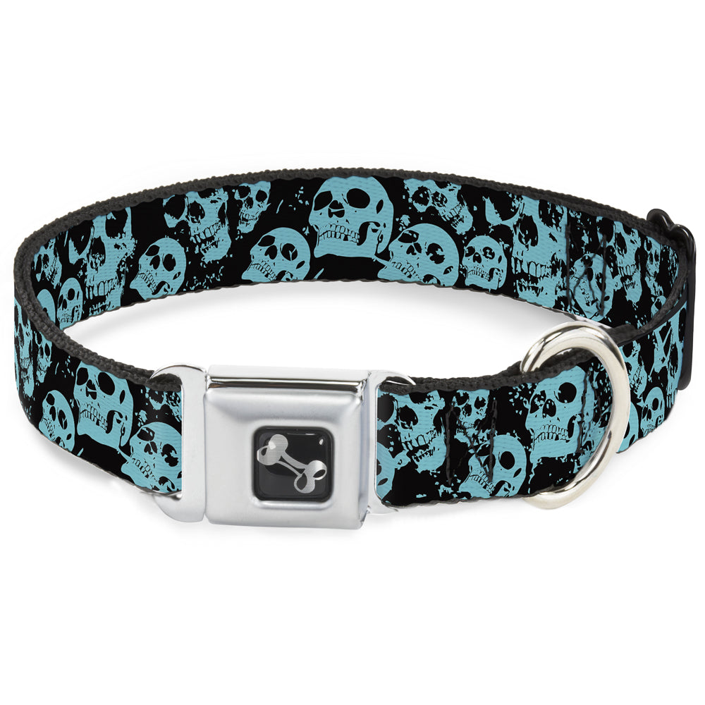 Dog Bone Seatbelt Buckle Collar - Skulls Stacked Weathered Black/Teal Seatbelt Buckle Collars Buckle-Down