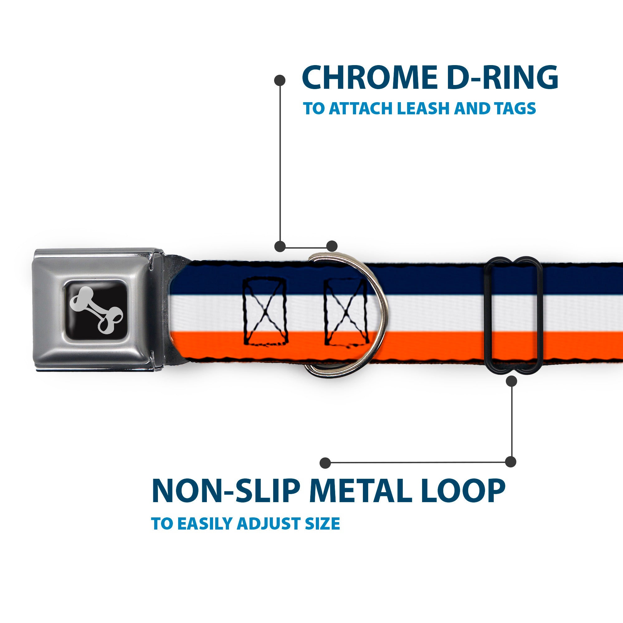 Dog Bone Seatbelt Buckle Collar - Stripe Navy/White/Orange Seatbelt Buckle Collars Buckle-Down