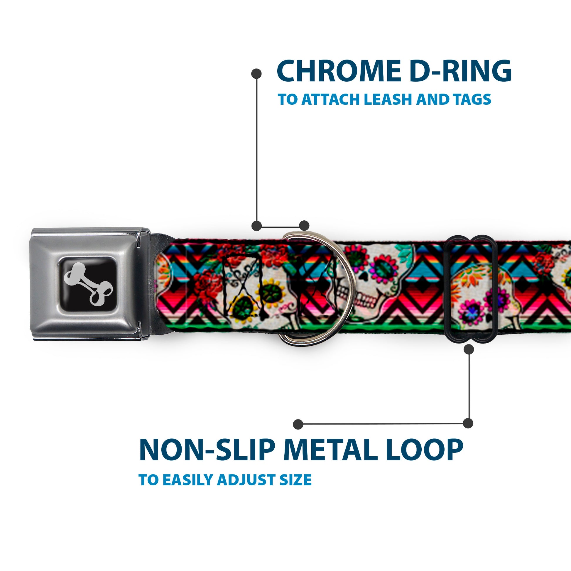 Dog Bone Seatbelt Buckle Collar - Sugar Skulls Zarape Multi Color Seatbelt Buckle Collars Buckle-Down