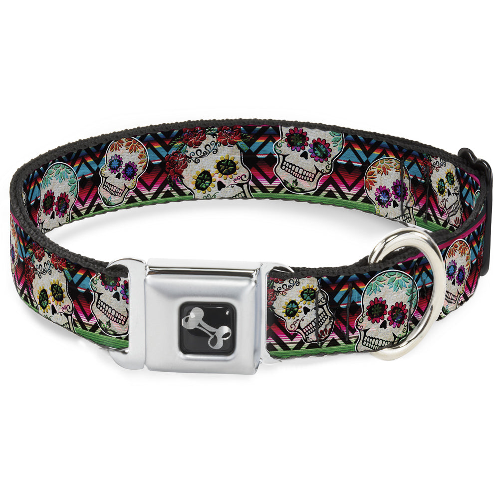 Dog Bone Seatbelt Buckle Collar - Sugar Skulls Zarape Multi Color Seatbelt Buckle Collars Buckle-Down