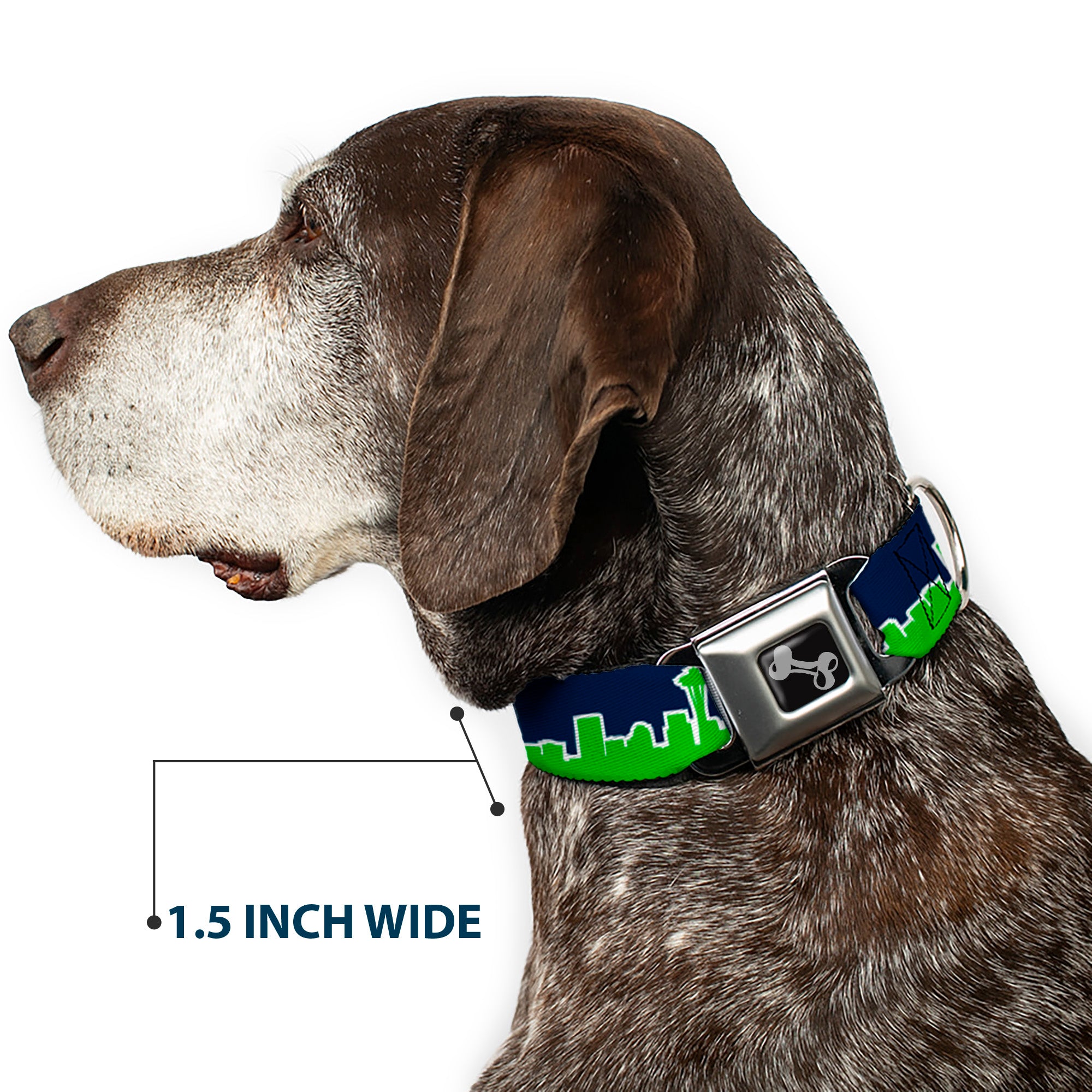 Dog Bone Seatbelt Buckle Collar - Seattle Skyline Navy/Lime Green Seatbelt Buckle Collars Buckle-Down
