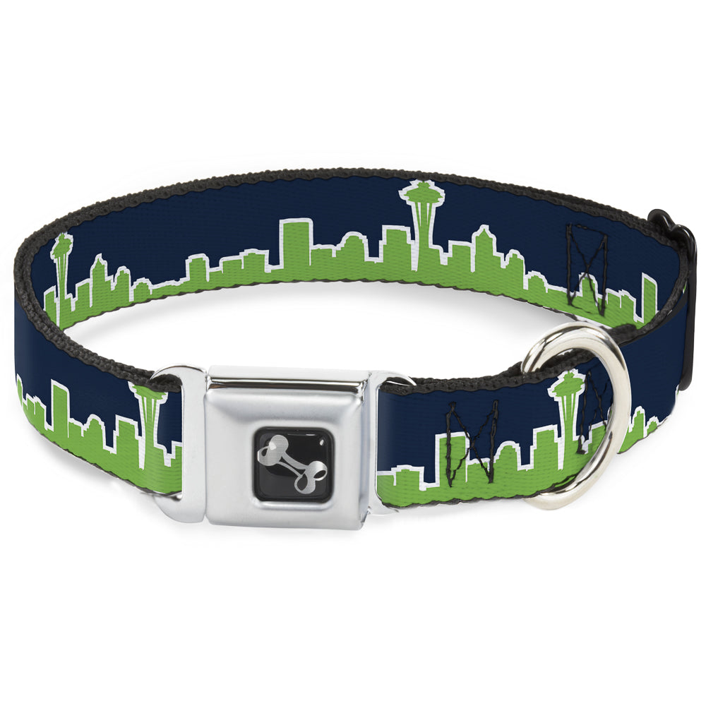 Dog Bone Seatbelt Buckle Collar - Seattle Skyline Navy/Lime Green Seatbelt Buckle Collars Buckle-Down