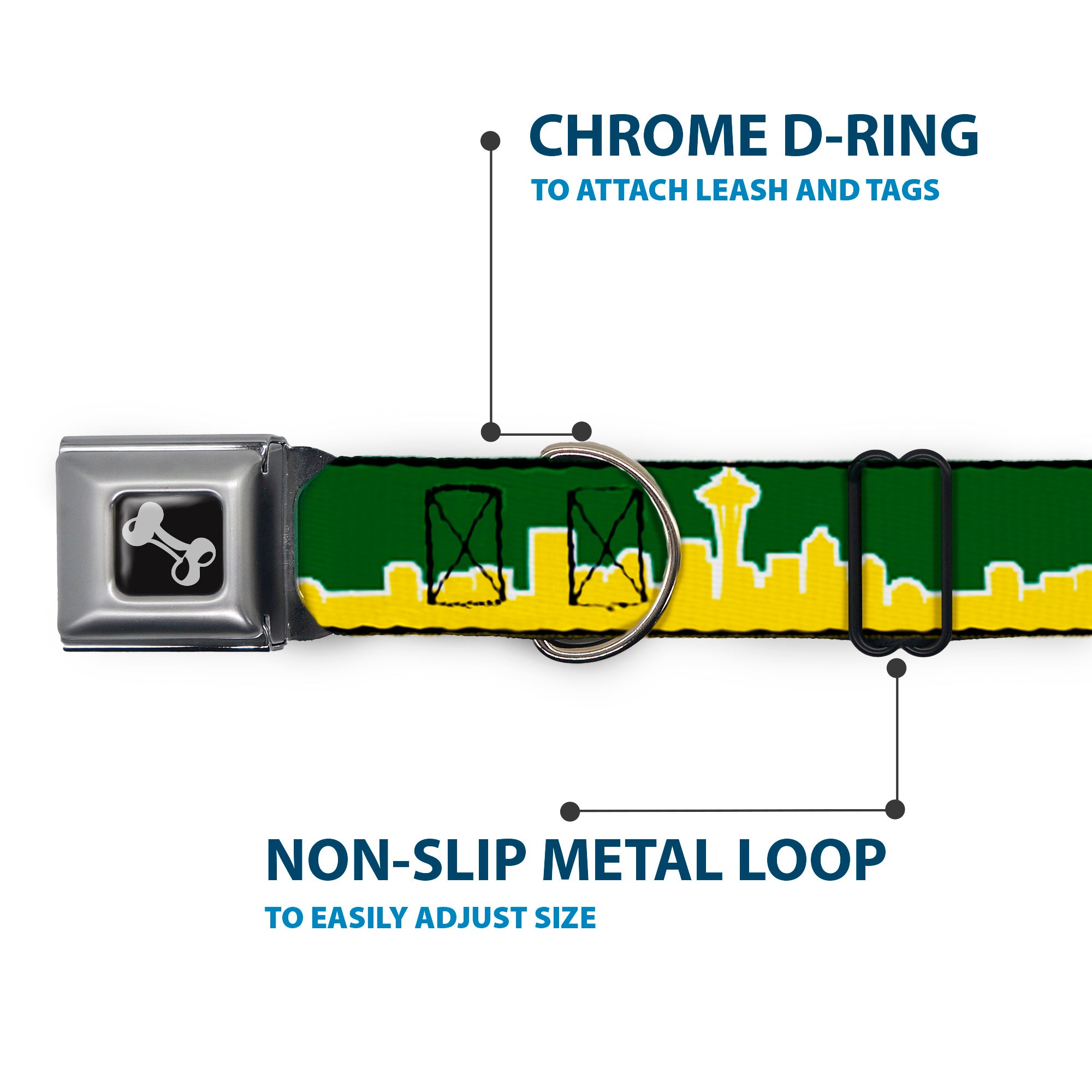Dog Bone Seatbelt Buckle Collar - Seattle Skyline Green/Yellow Seatbelt Buckle Collars Buckle-Down