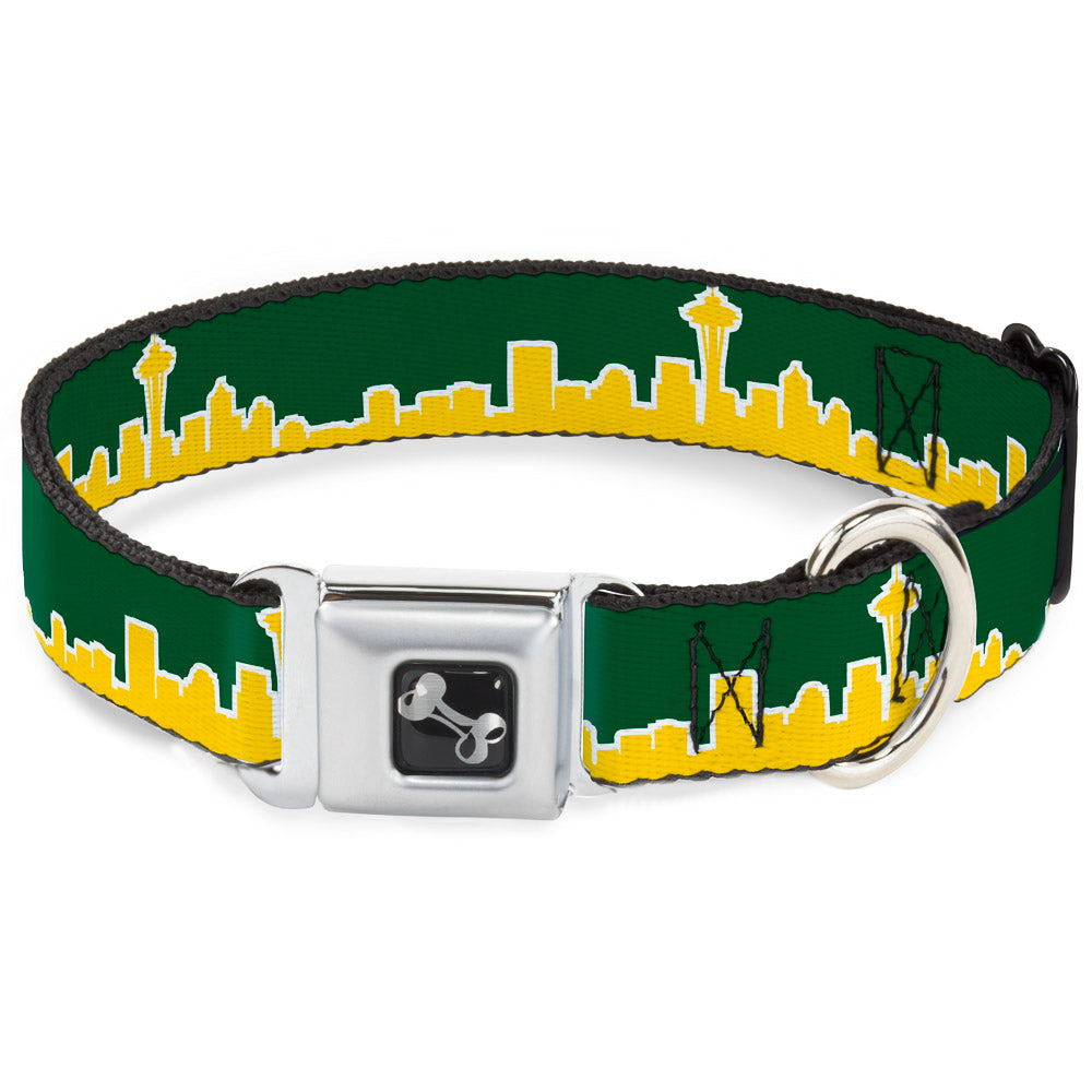 Dog Bone Seatbelt Buckle Collar - Seattle Skyline Green/Yellow Seatbelt Buckle Collars Buckle-Down