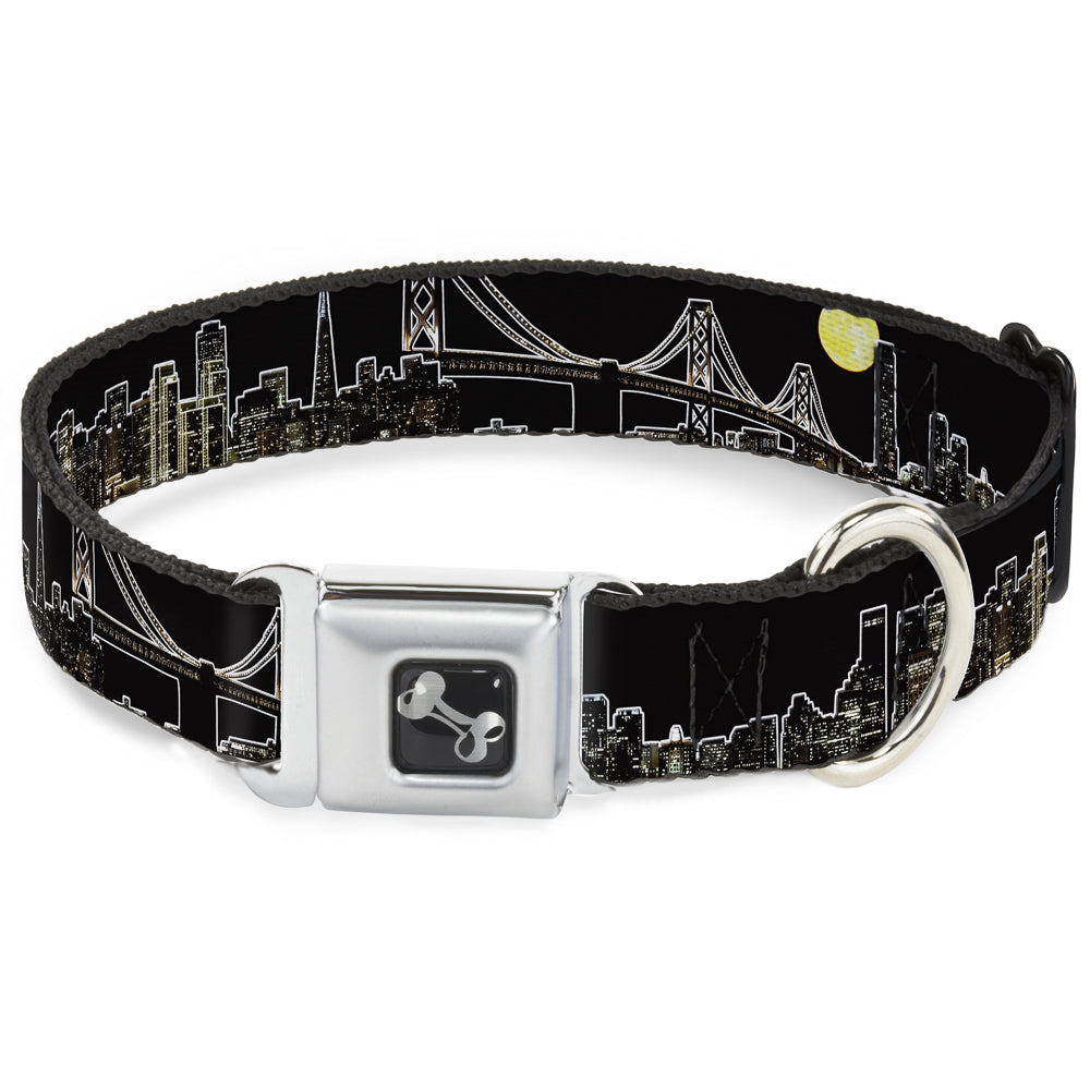 Dog Bone Seatbelt Buckle Collar - San Francisco w/Moon Vivid Skyline Black Seatbelt Buckle Collars Buckle-Down
