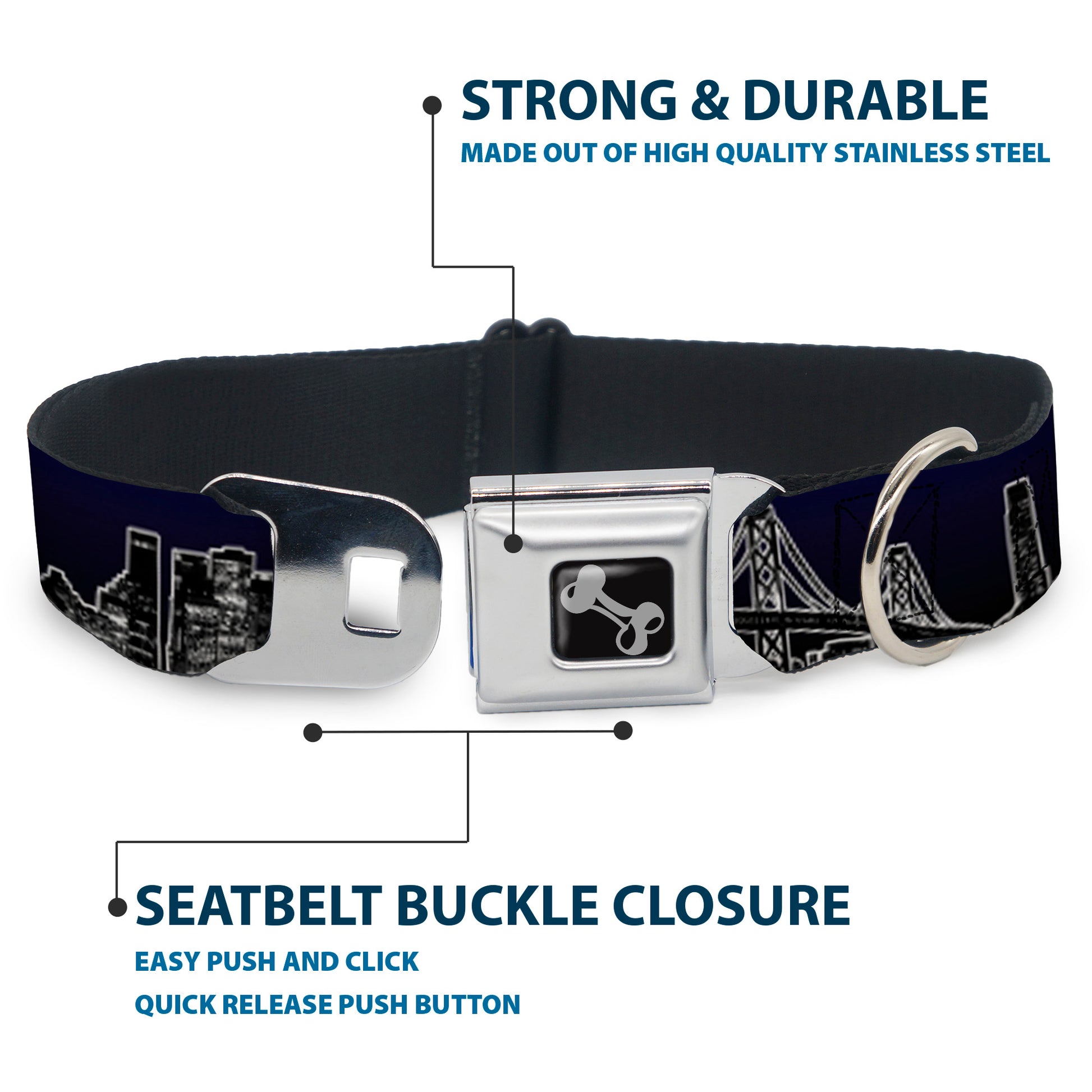Dog Bone Seatbelt Buckle Collar - San Francisco Vivid Skyline Midnight Blue Seatbelt Buckle Collars Buckle-Down