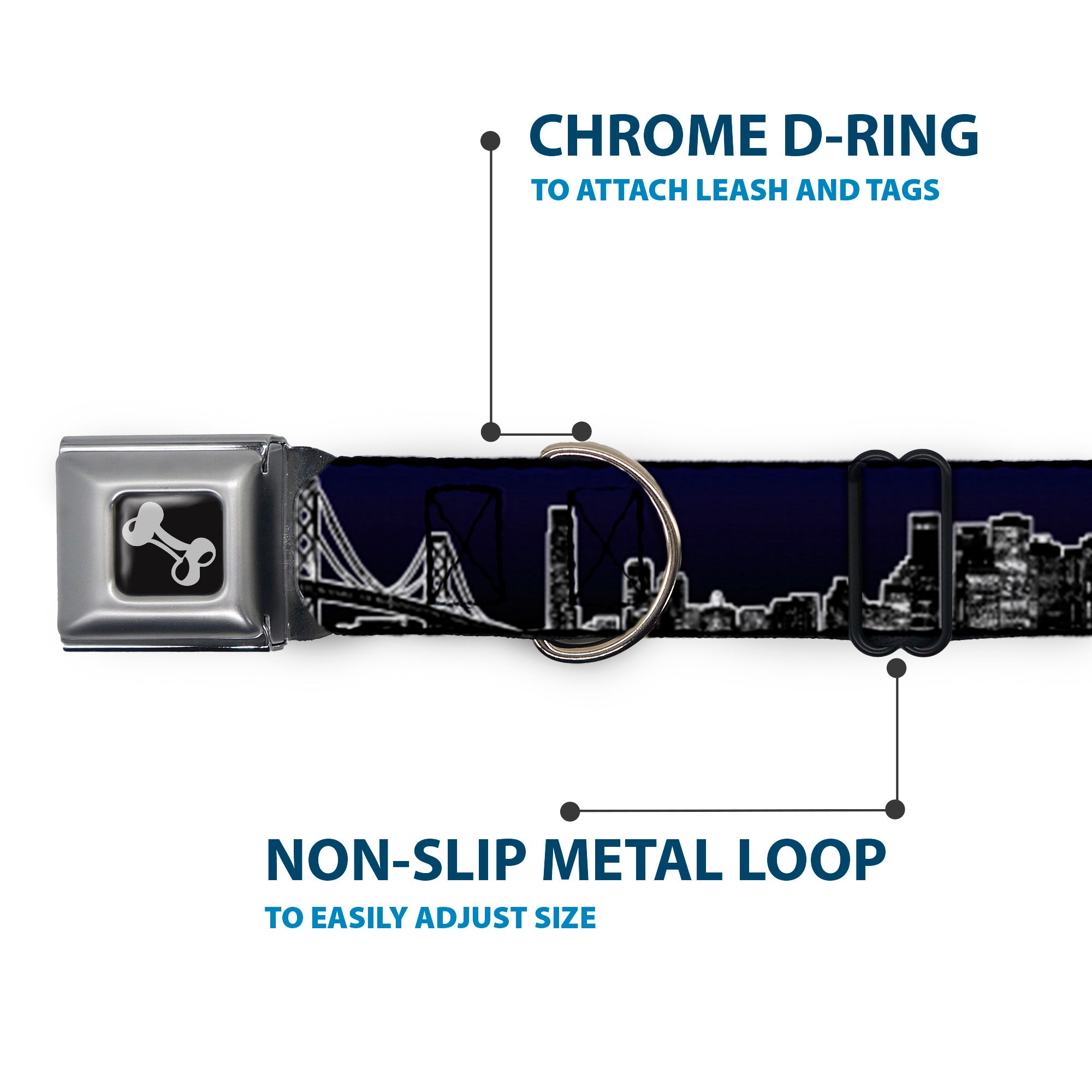 Dog Bone Seatbelt Buckle Collar - San Francisco Vivid Skyline Midnight Blue Seatbelt Buckle Collars Buckle-Down