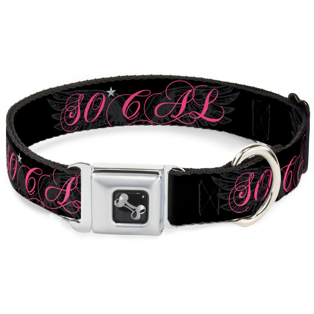 Dog Bone Seatbelt Buckle Collar - SO CAL Script/Wings Black/Gray/Pink Seatbelt Buckle Collars Buckle-Down