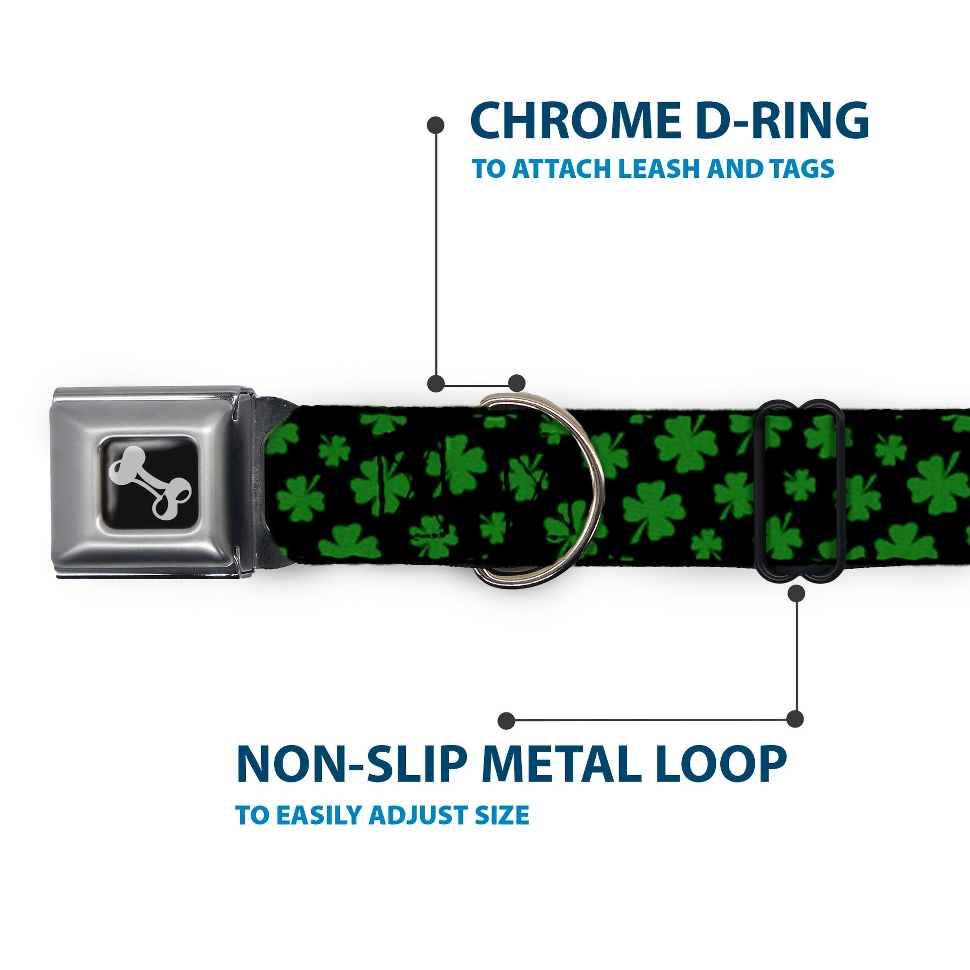 Dog Bone Seatbelt Buckle Collar - St. Pat's Clovers Scattered Black/Green Seatbelt Buckle Collars Buckle-Down
