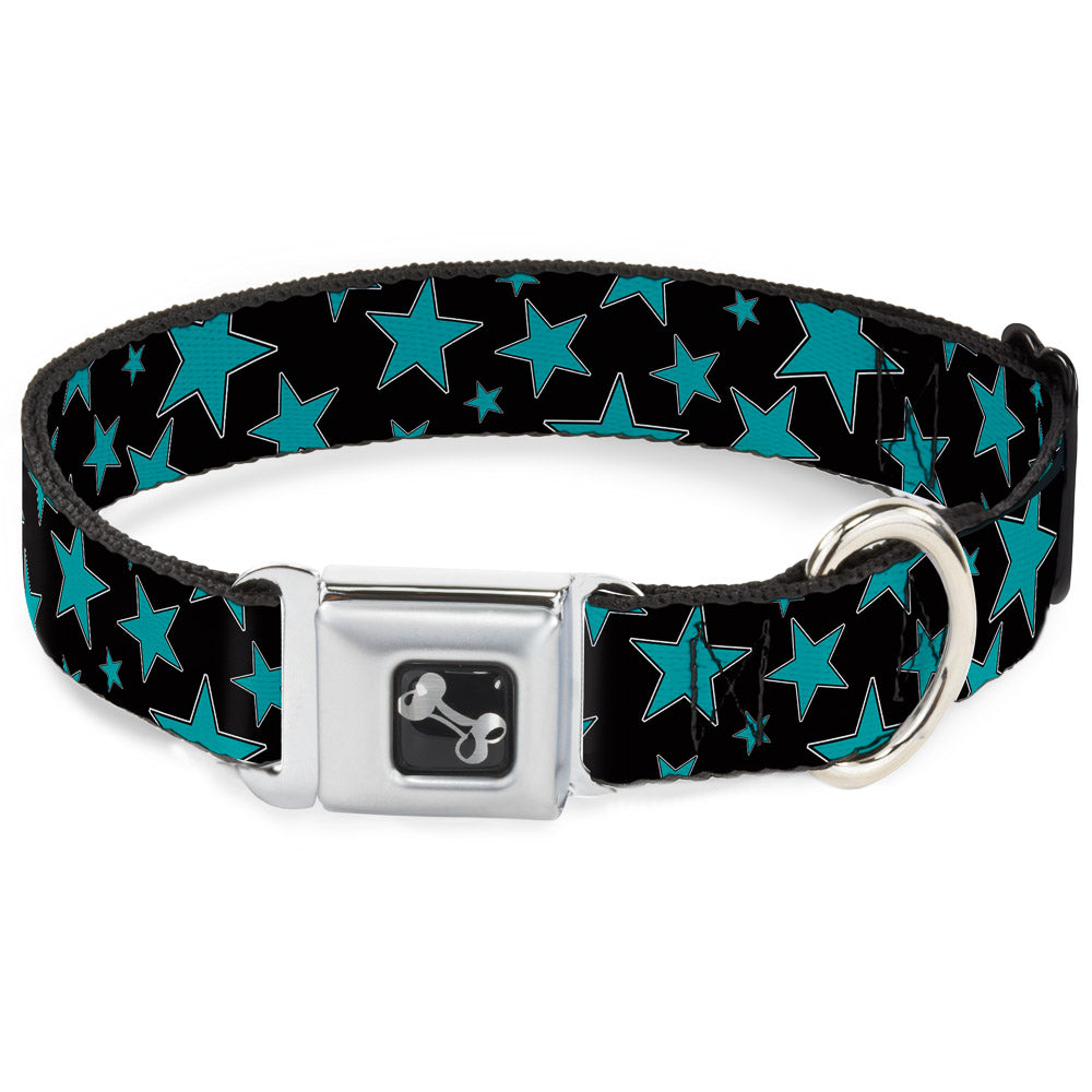 Dog Bone Seatbelt Buckle Collar - Stars/Multi Stars Black/Turquoise Seatbelt Buckle Collars Buckle-Down