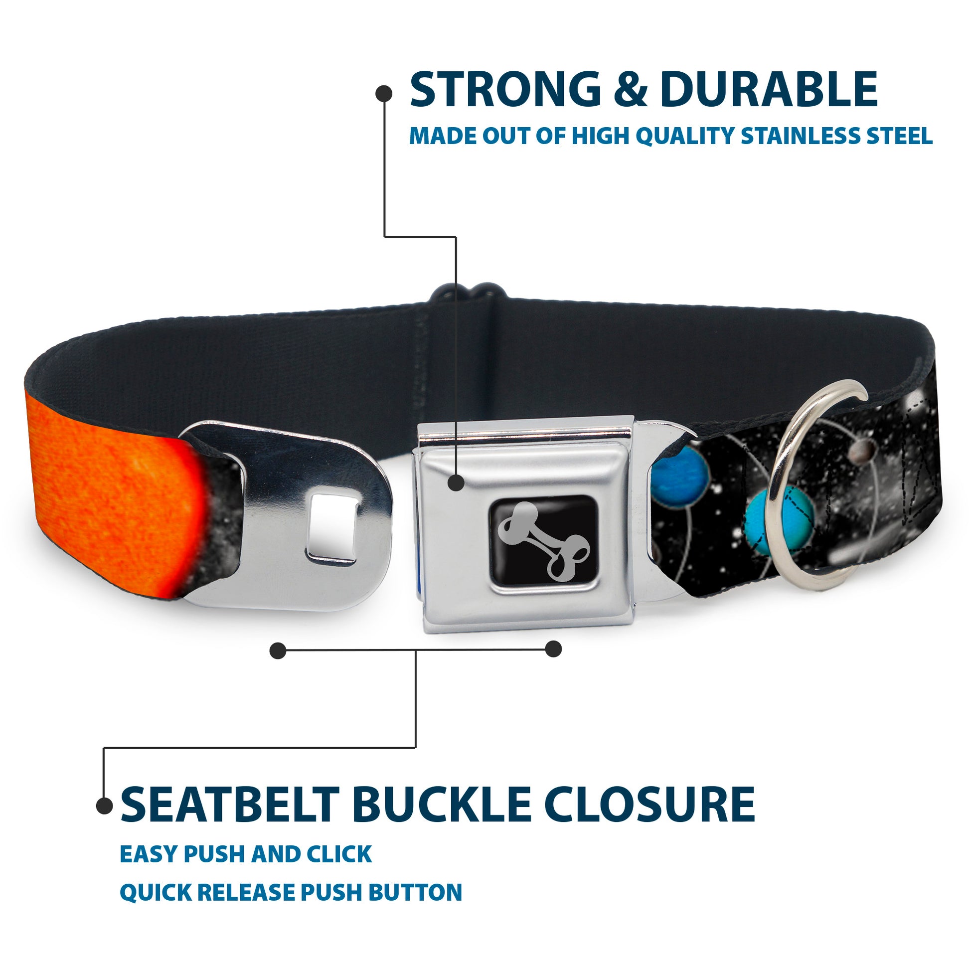 Dog Bone Seatbelt Buckle Collar - Solar System Sun/Planets/Stars Seatbelt Buckle Collars Buckle-Down