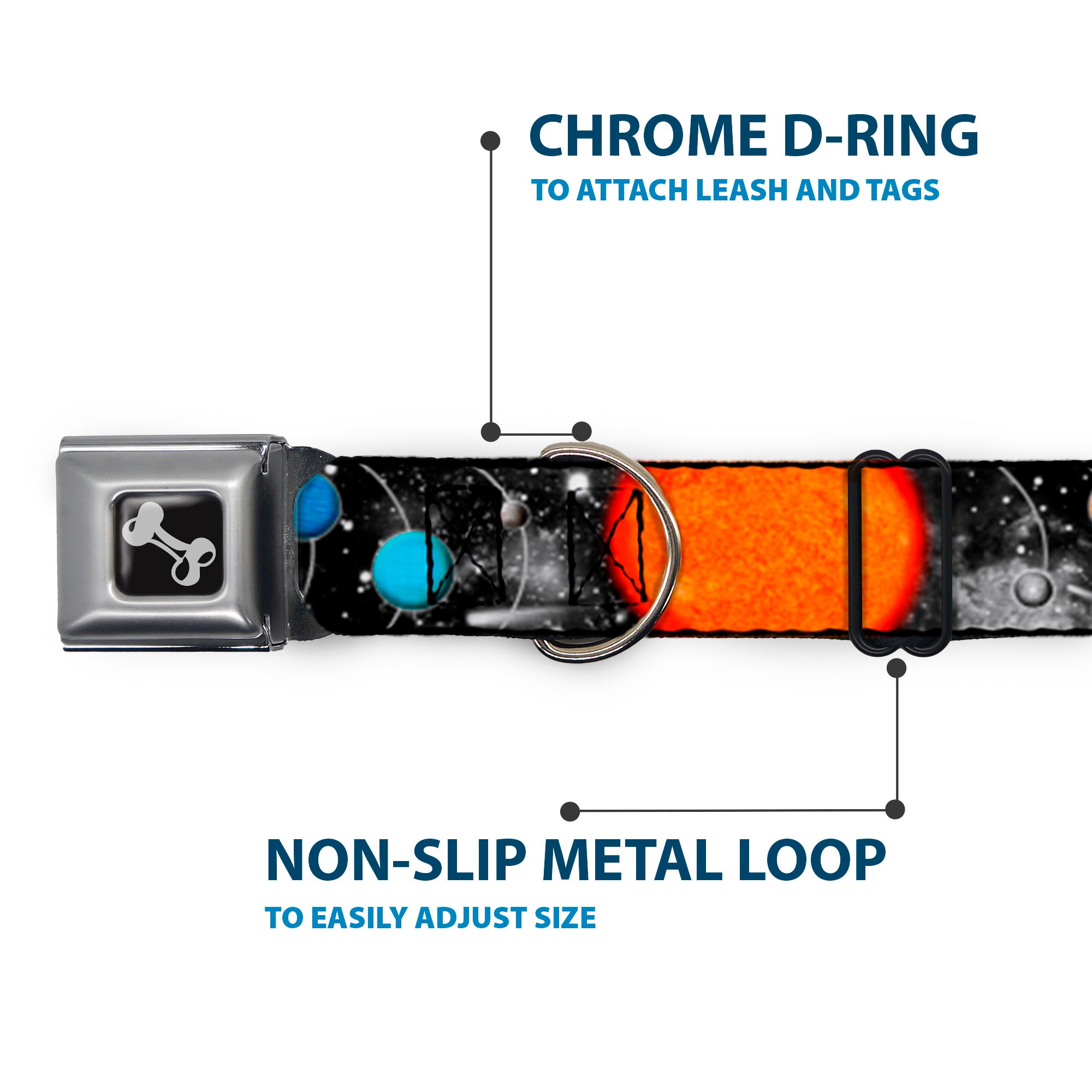 Dog Bone Seatbelt Buckle Collar - Solar System Sun/Planets/Stars Seatbelt Buckle Collars Buckle-Down