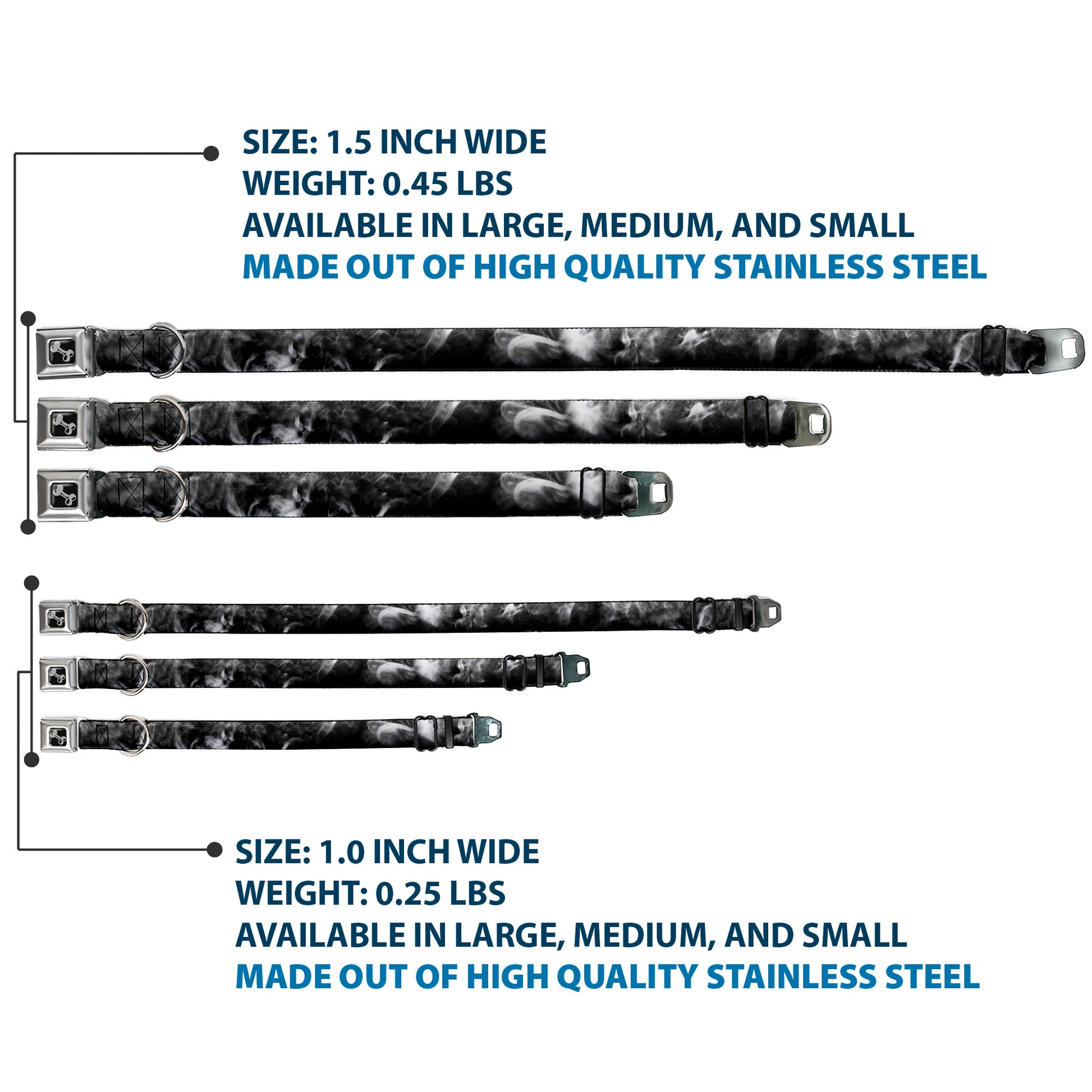 Dog Bone Seatbelt Buckle Collar - Smoke Black/Grays Seatbelt Buckle Collars Buckle-Down