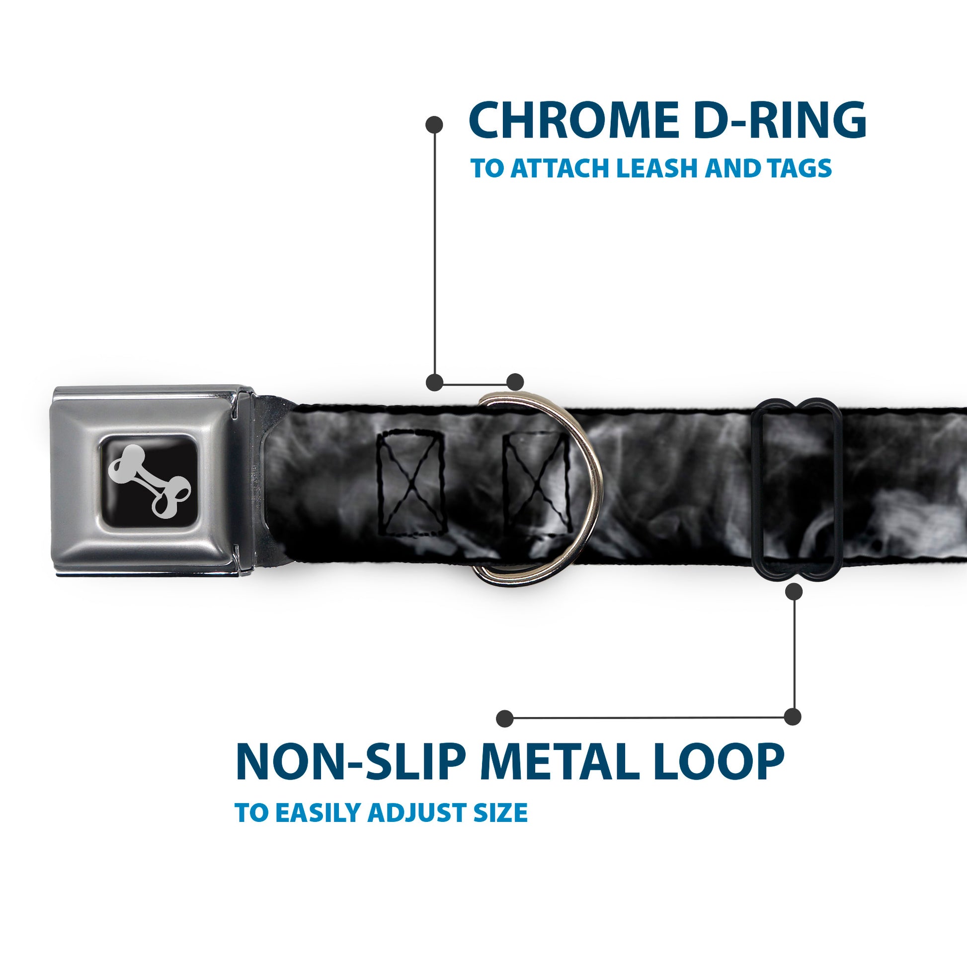 Dog Bone Seatbelt Buckle Collar - Smoke Black/Grays Seatbelt Buckle Collars Buckle-Down