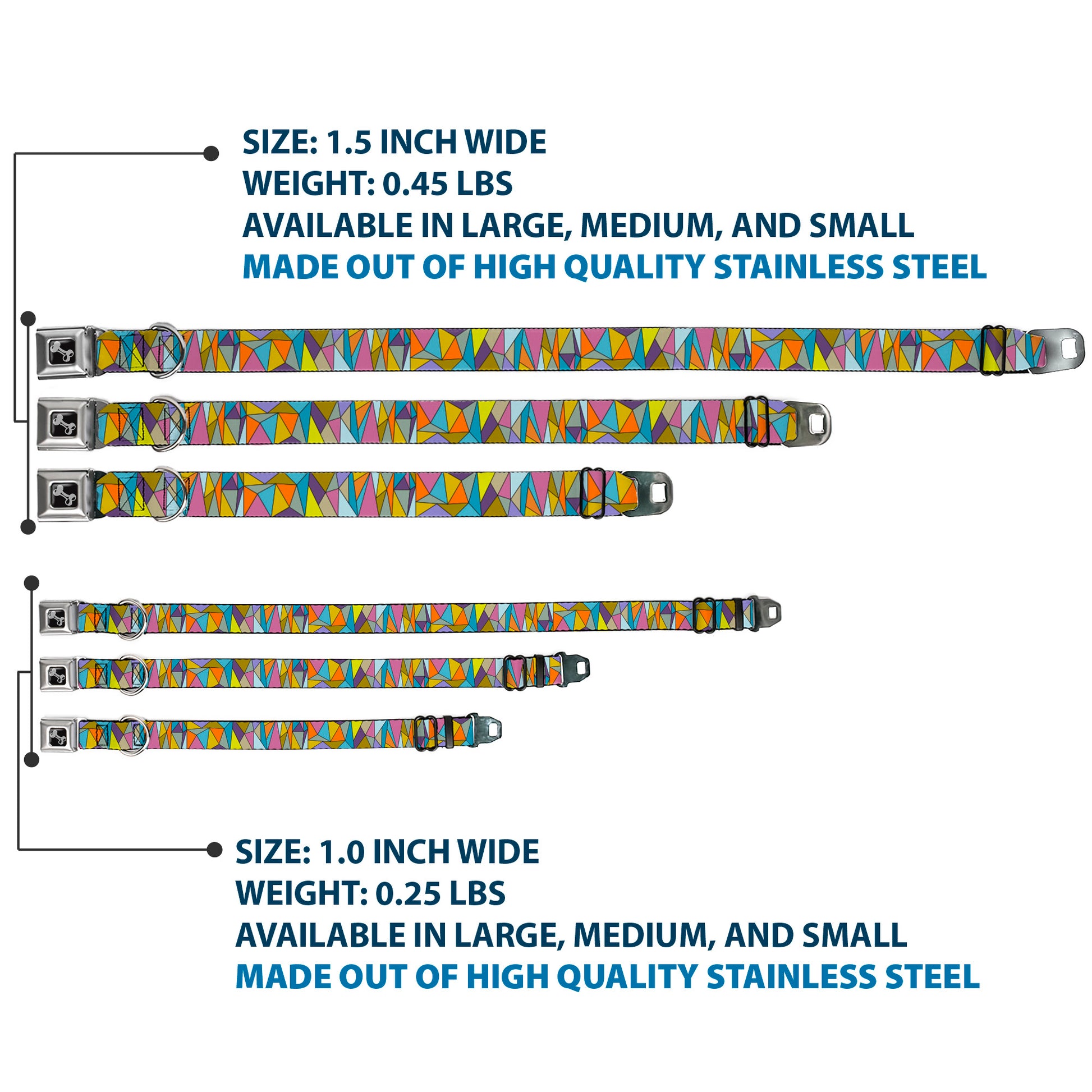 Dog Bone Seatbelt Buckle Collar - Stained Glass Mosaic Multi Color Seatbelt Buckle Collars Buckle-Down