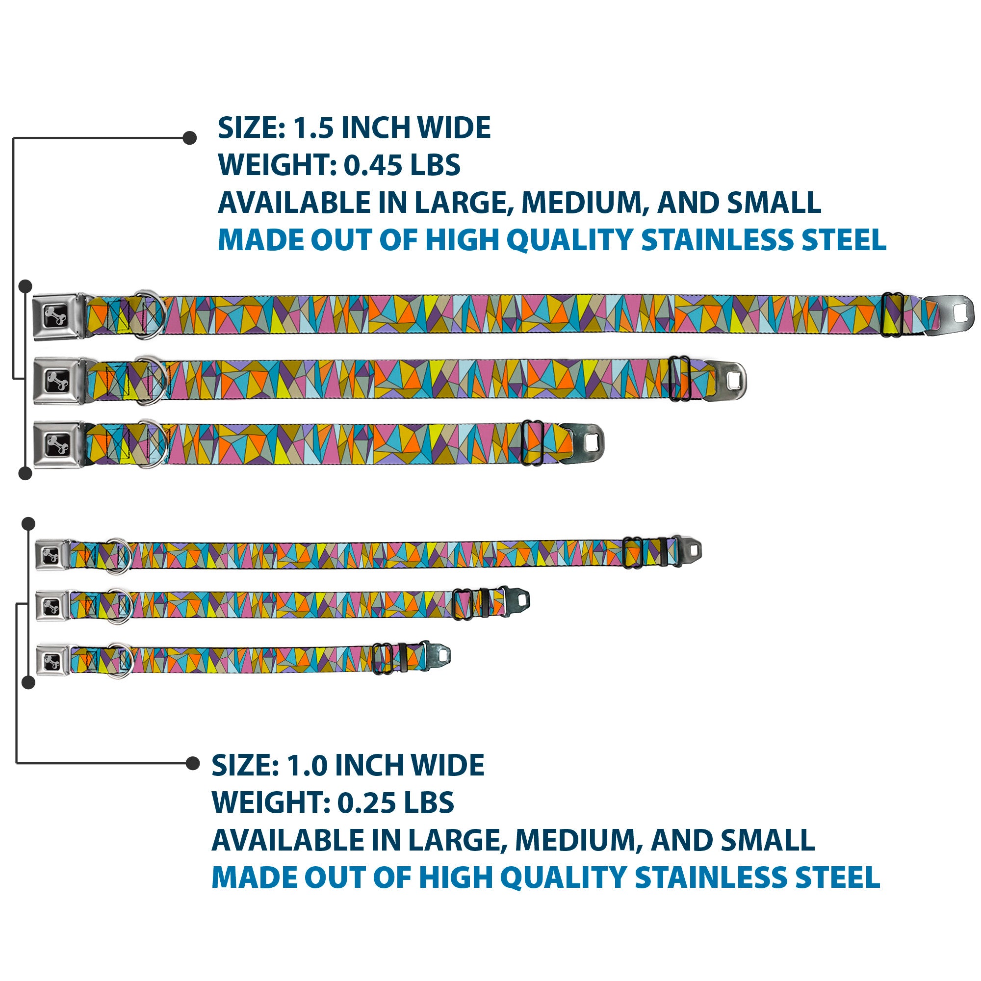 Dog Bone Seatbelt Buckle Collar - Stained Glass Mosaic Multi Color Seatbelt Buckle Collars Buckle-Down