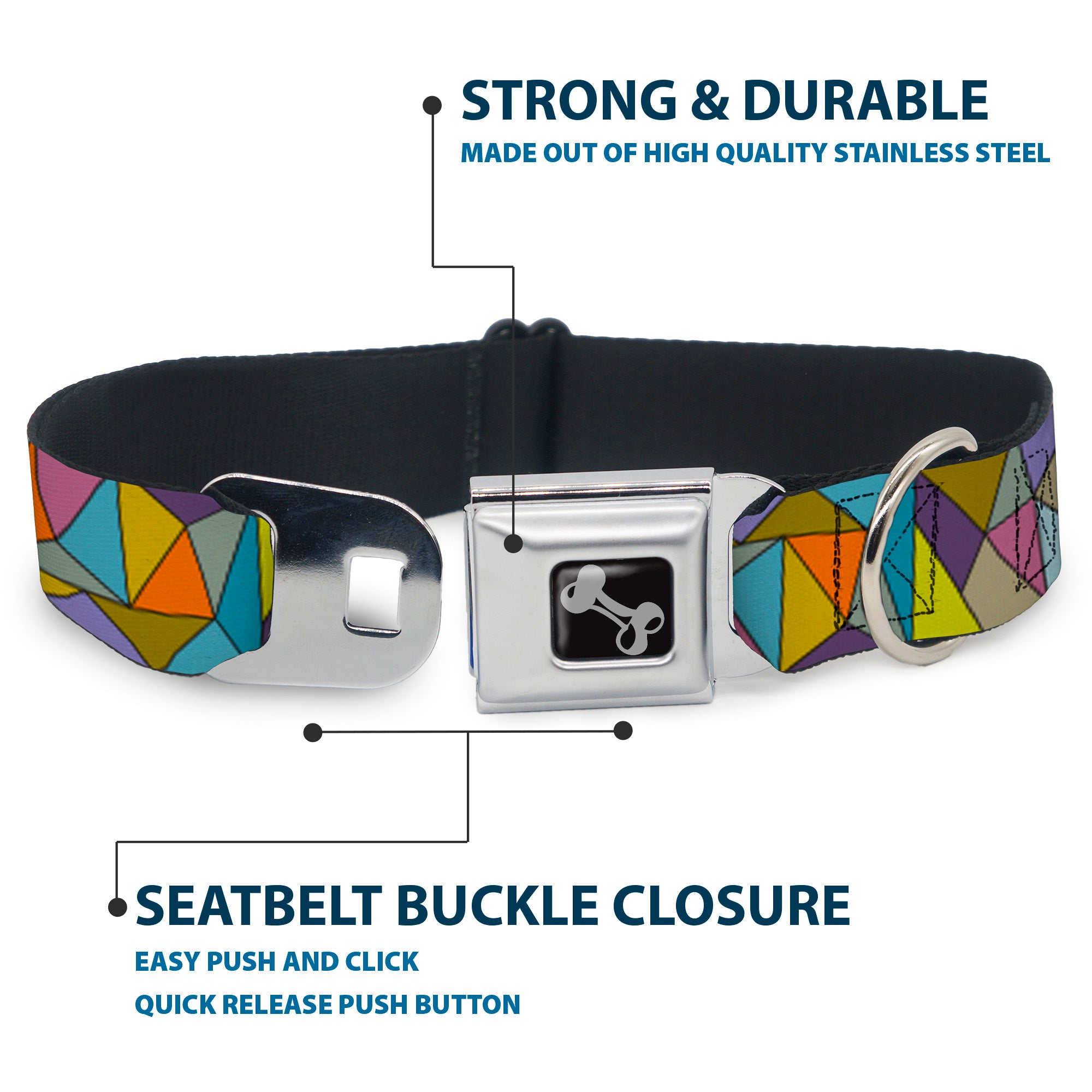 Dog Bone Seatbelt Buckle Collar - Stained Glass Mosaic Multi Color Seatbelt Buckle Collars Buckle-Down