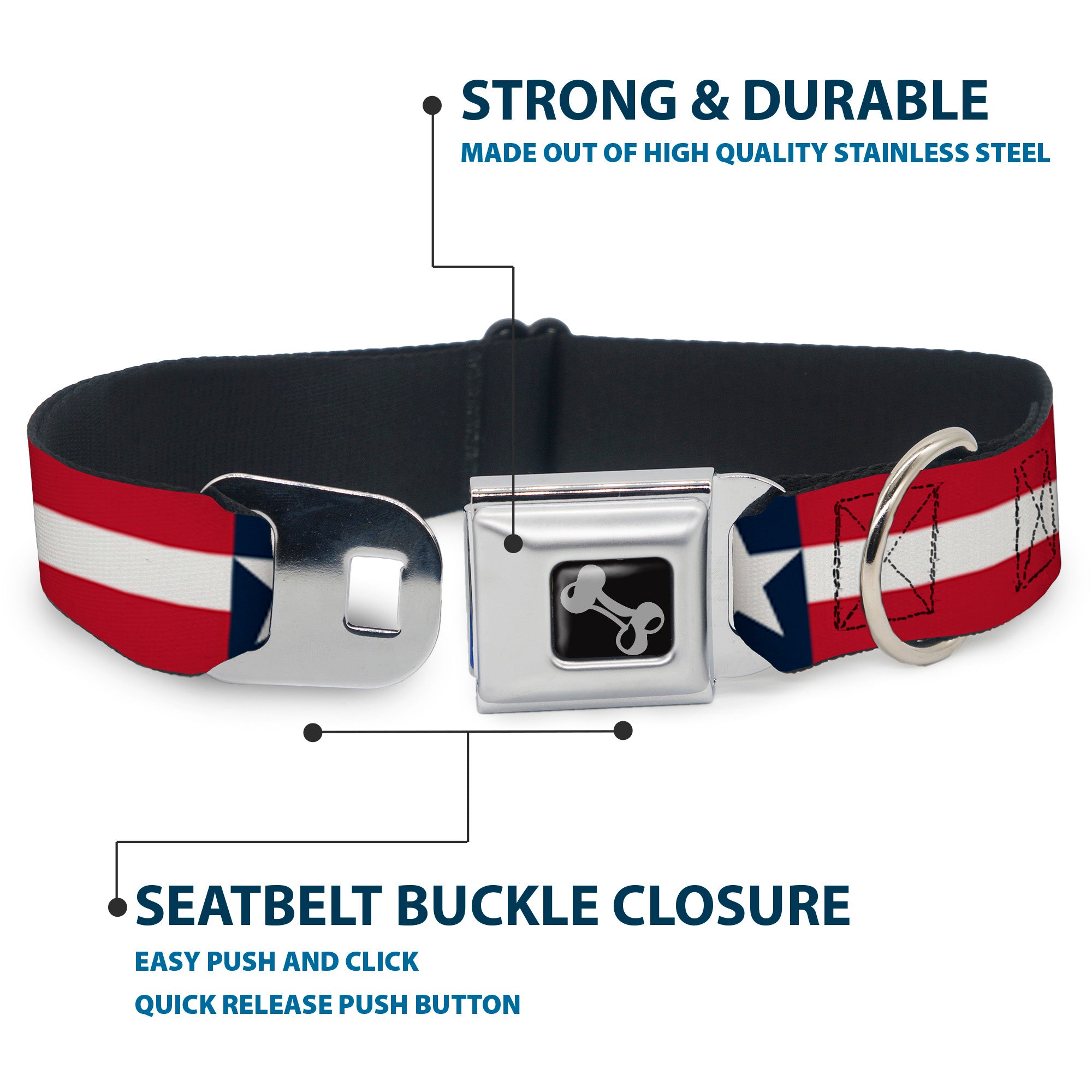 Dog Bone Seatbelt Buckle Collar - Stars & Stripes Blue/White/Red/White Seatbelt Buckle Collars Buckle-Down