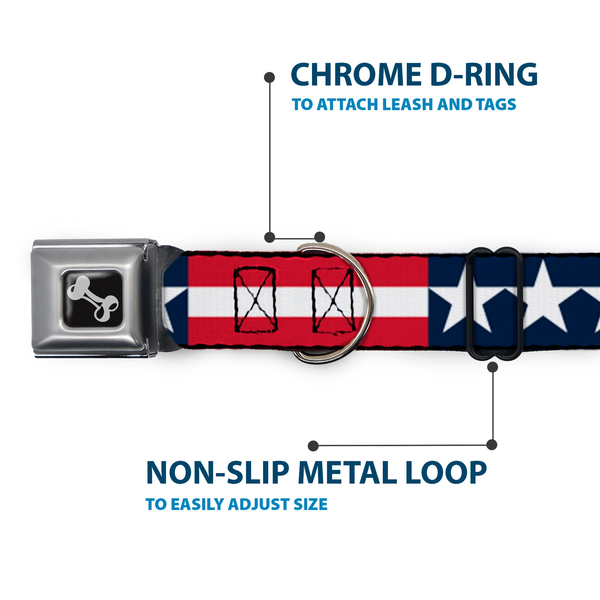 Dog Bone Seatbelt Buckle Collar - Stars & Stripes Blue/White/Red/White Seatbelt Buckle Collars Buckle-Down
