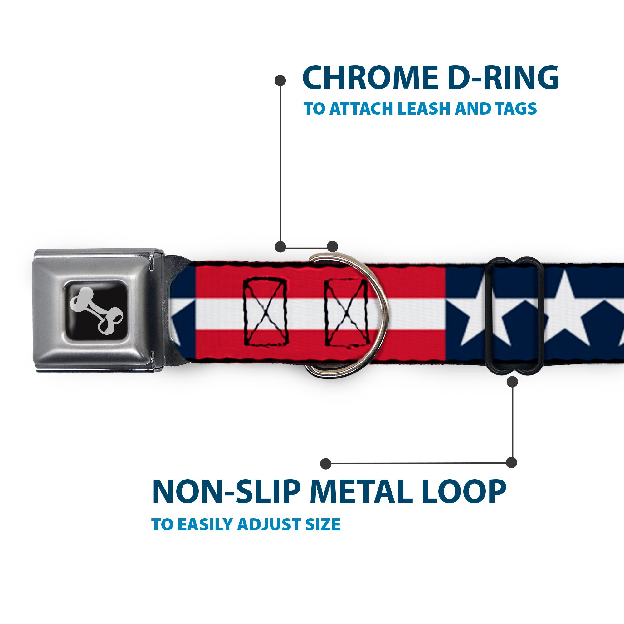 Dog Bone Seatbelt Buckle Collar - Stars & Stripes Blue/White/Red/White Seatbelt Buckle Collars Buckle-Down