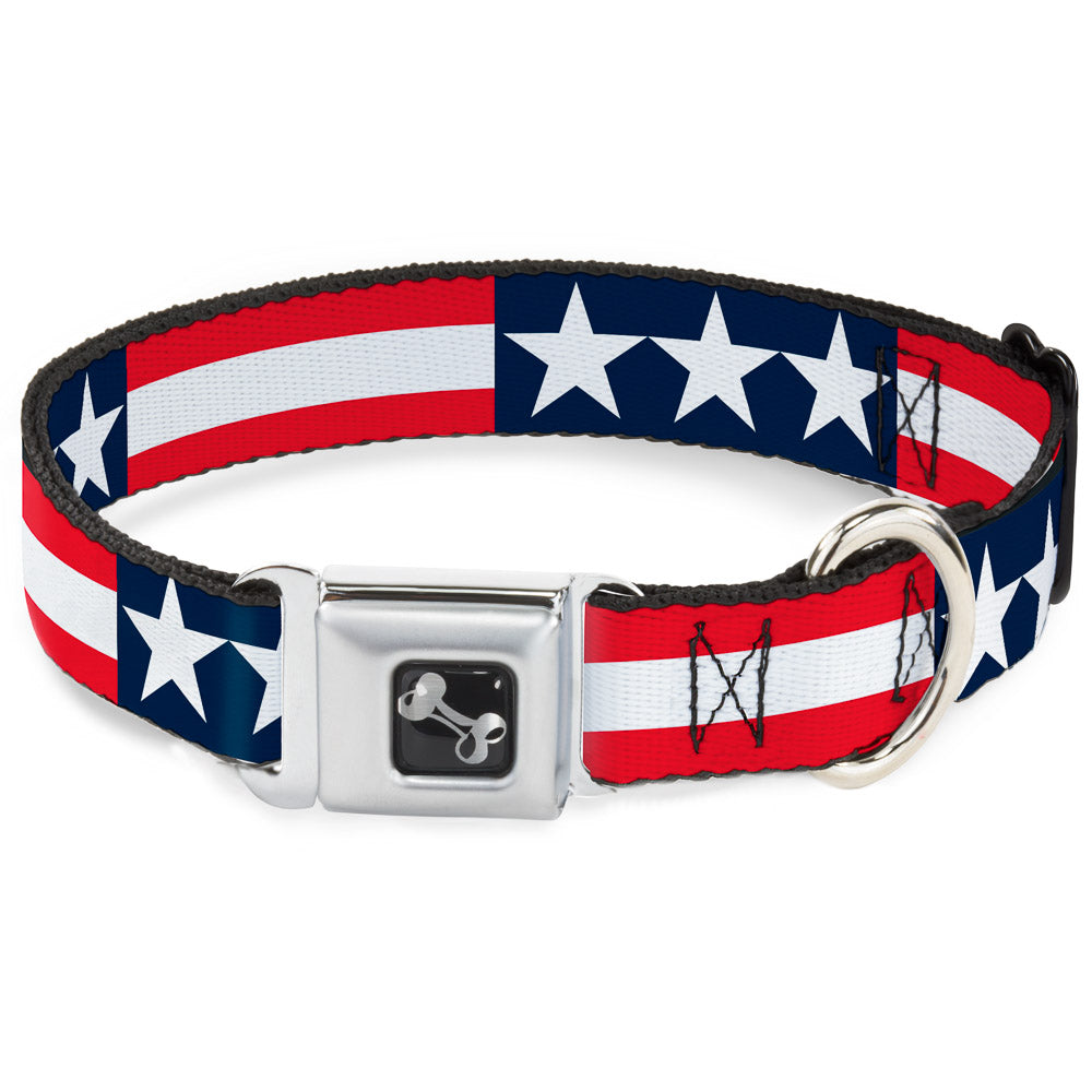 Dog Bone Seatbelt Buckle Collar - Stars & Stripes Blue/White/Red/White Seatbelt Buckle Collars Buckle-Down