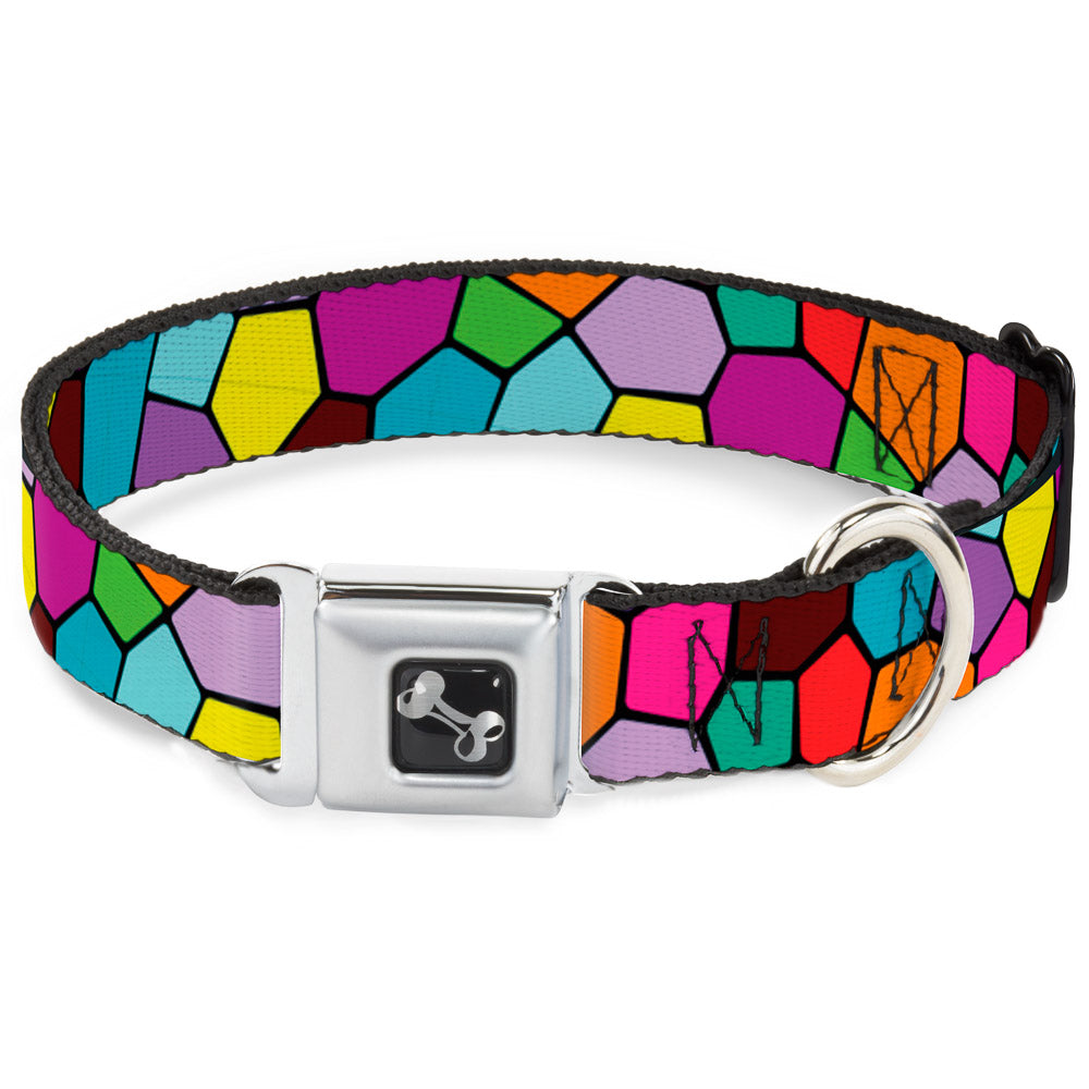 Dog Bone Seatbelt Buckle Collar - Stained Glass Mosaic2 Multi Color/Navy Seatbelt Buckle Collars Buckle-Down
