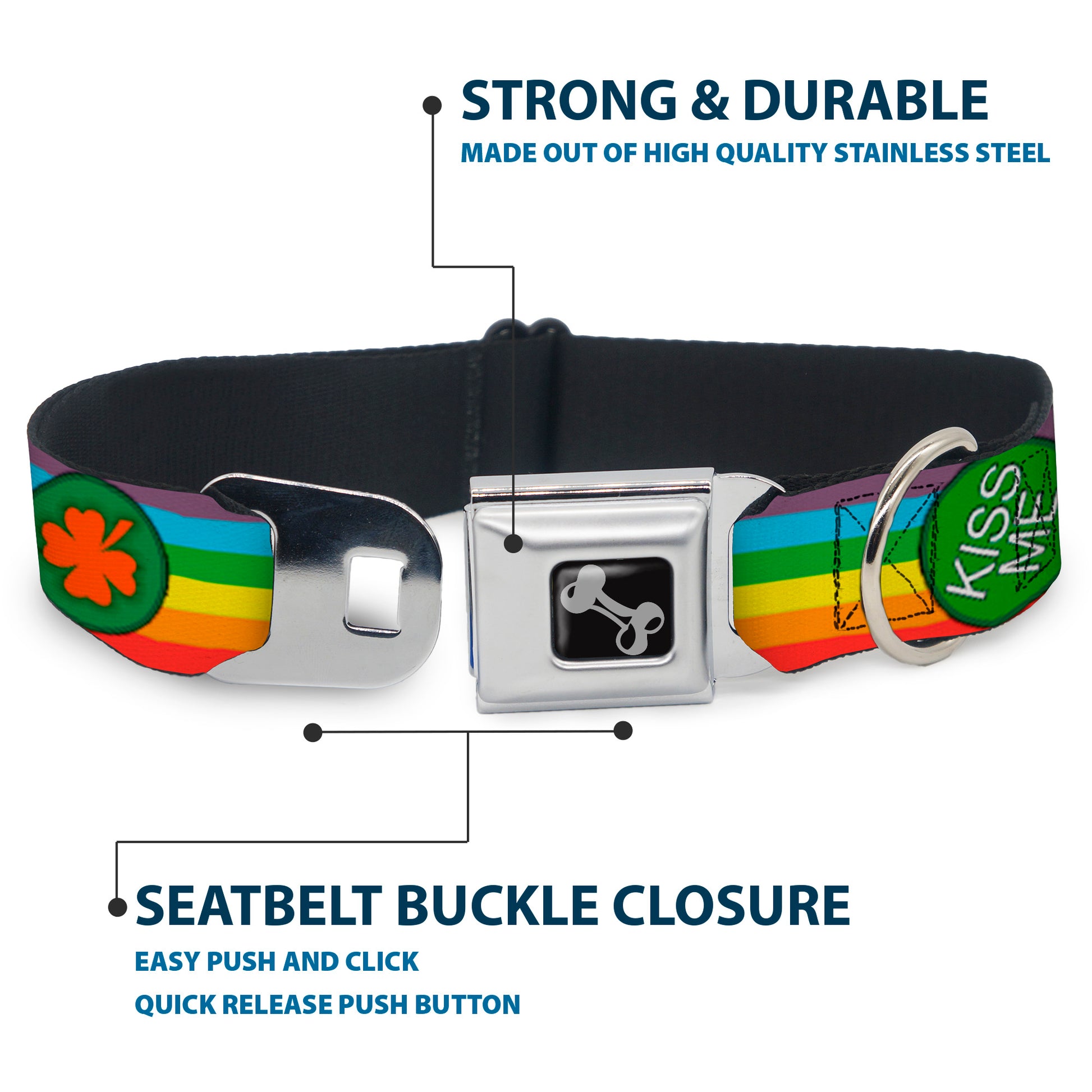 Dog Bone Seatbelt Buckle Collar - St. Pat's Rainbow/Coins Seatbelt Buckle Collars Buckle-Down