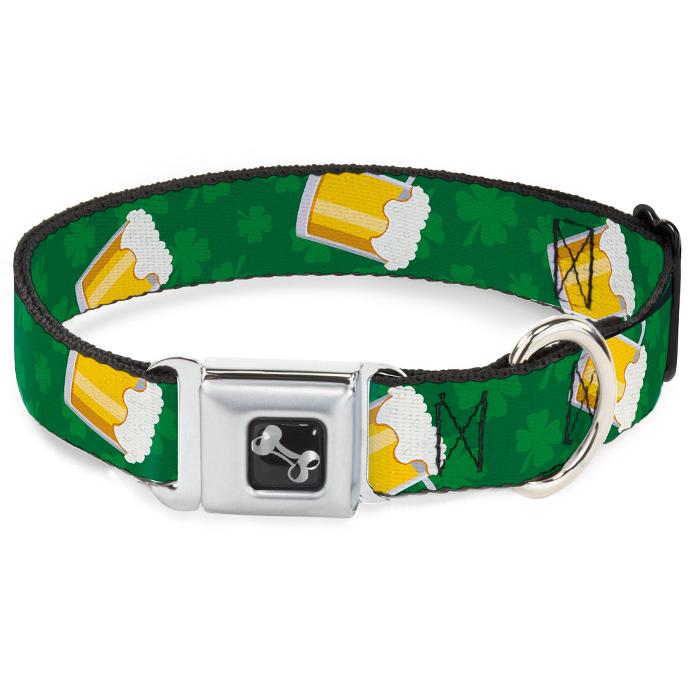 Dog Bone Seatbelt Buckle Collar - St. Pat's Clovers/Beer Mugs Greens Seatbelt Buckle Collars Buckle-Down
