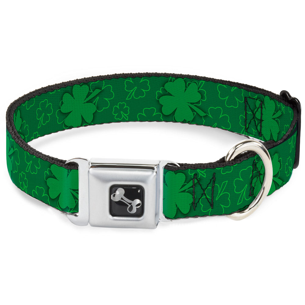 Dog Bone Seatbelt Buckle Collar - St. Pat's Clovers Scattered2 Outline/Solid Greens Seatbelt Buckle Collars Buckle-Down