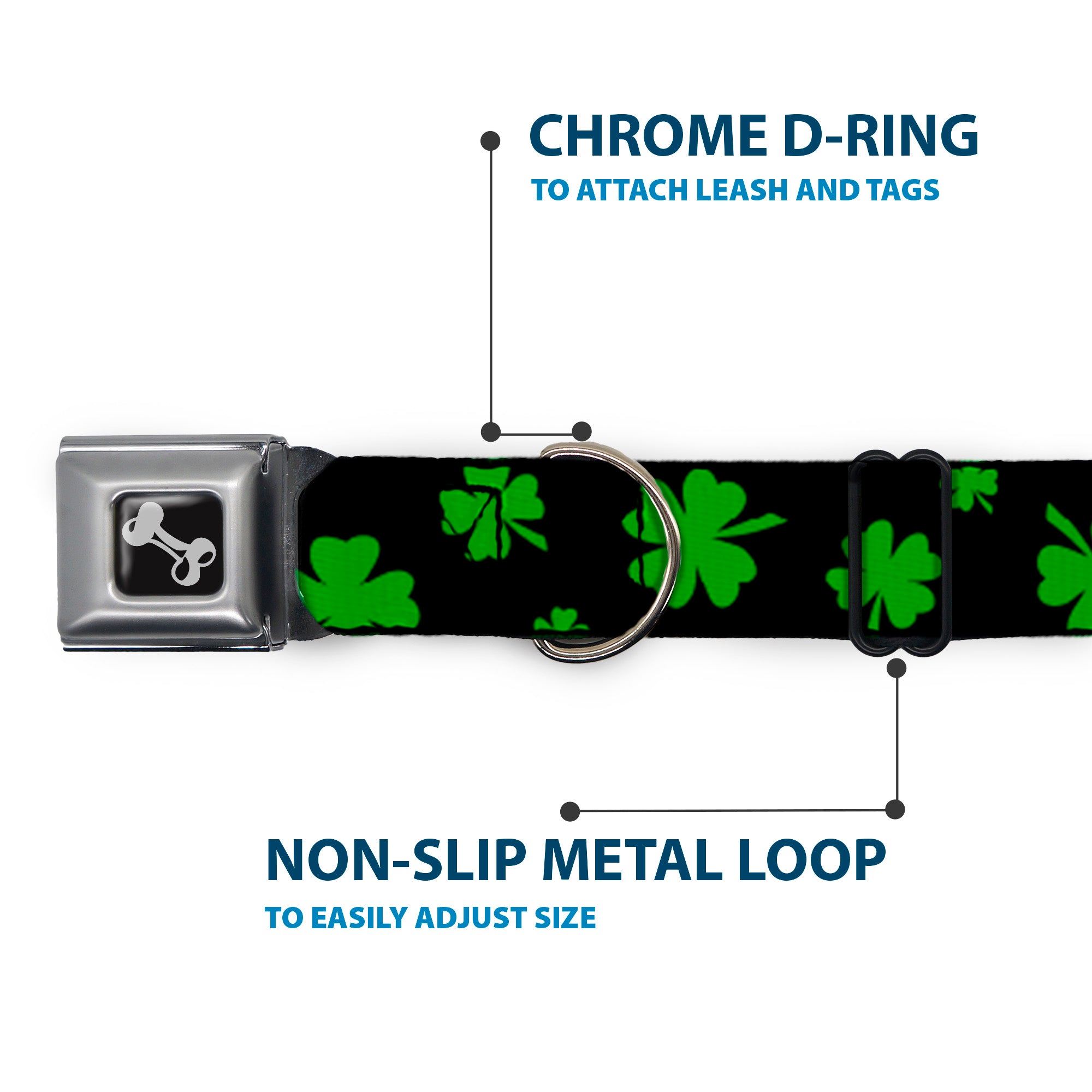 Dog Bone Seatbelt Buckle Collar - St. Pat's Clovers Scattered2 Black/Green Seatbelt Buckle Collars Buckle-Down