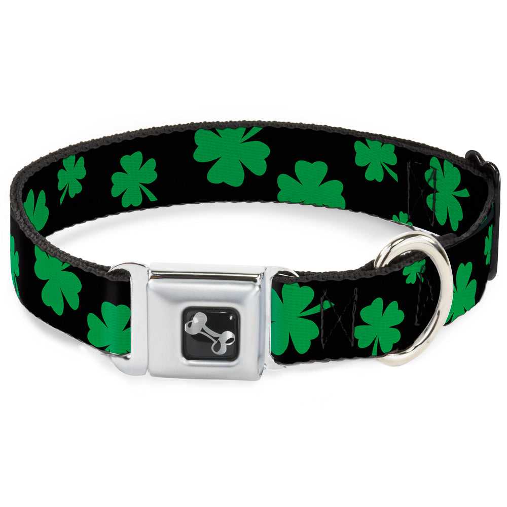 Dog Bone Seatbelt Buckle Collar - St. Pat's Clovers Scattered2 Black/Green Seatbelt Buckle Collars Buckle-Down