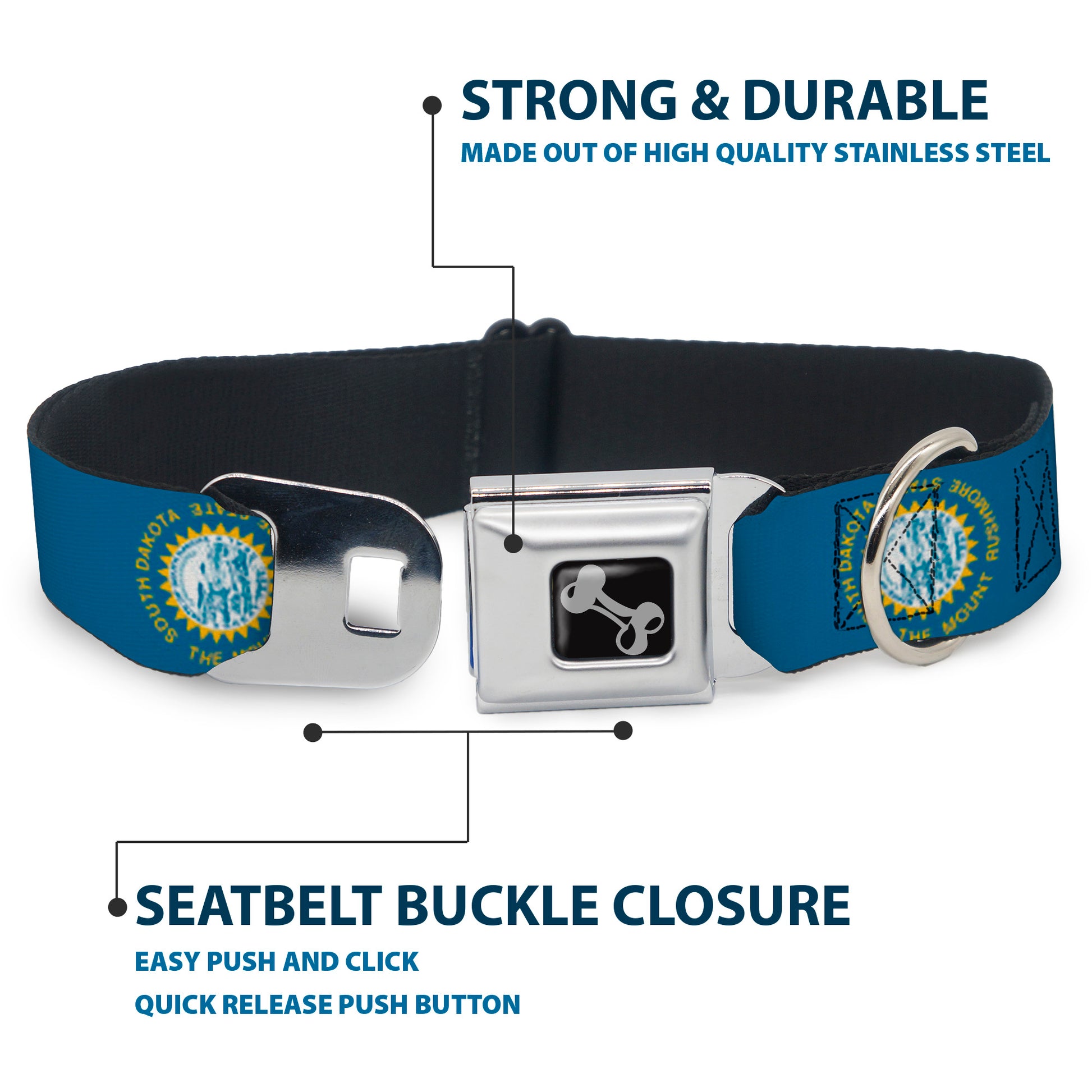Dog Bone Seatbelt Buckle Collar - South Dakota Flags Seatbelt Buckle Collars Buckle-Down