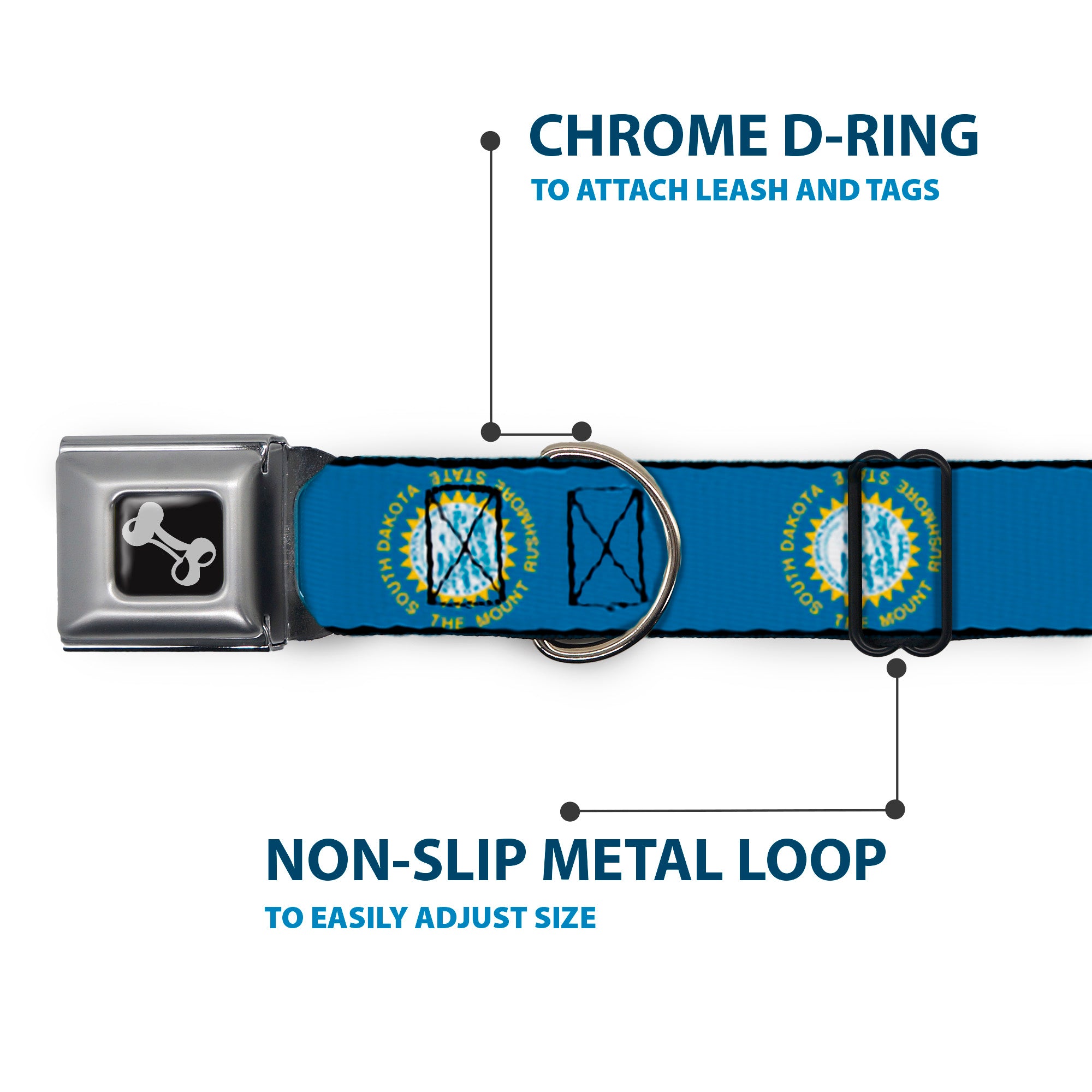 Dog Bone Seatbelt Buckle Collar - South Dakota Flags Seatbelt Buckle Collars Buckle-Down