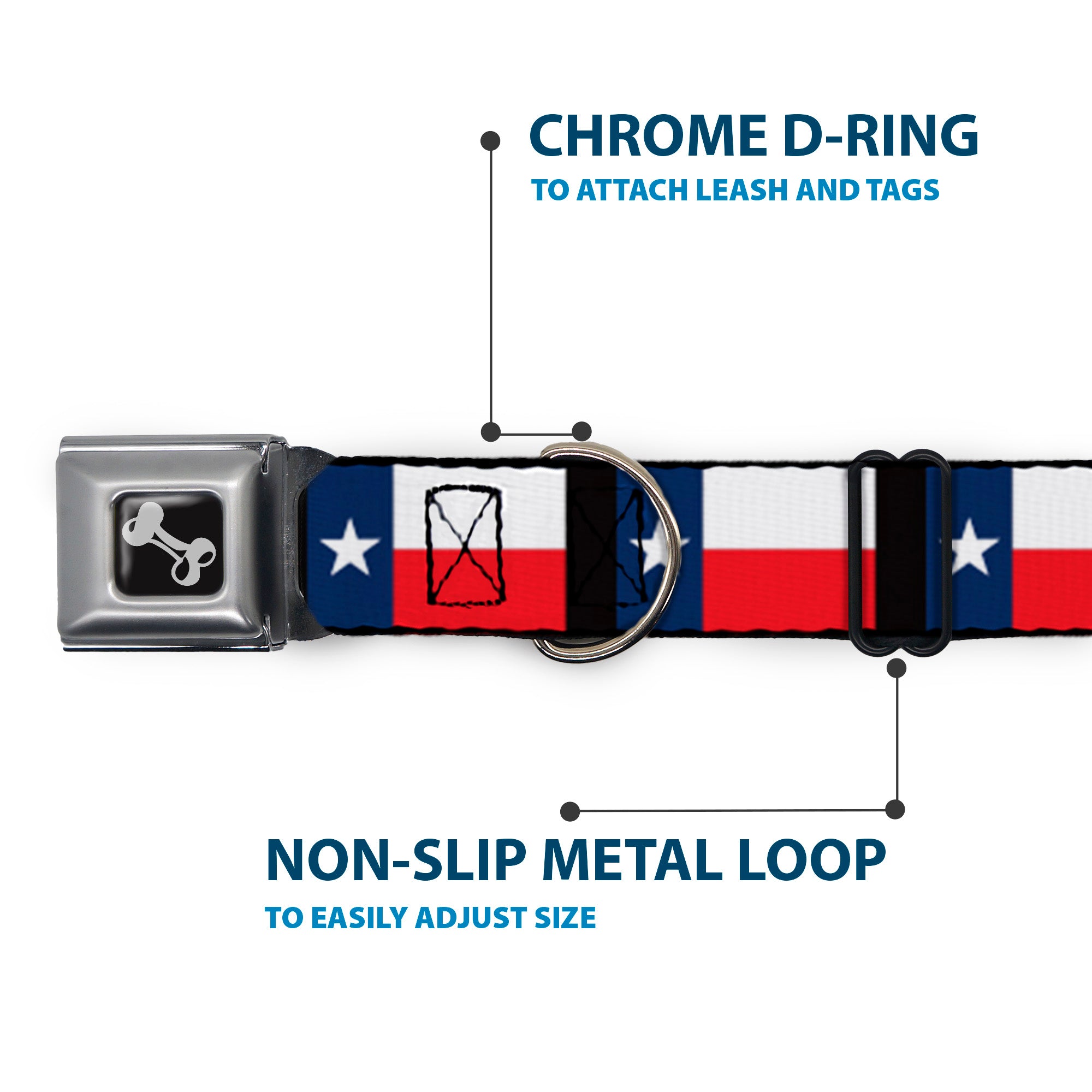 Dog Bone Seatbelt Buckle Collar - Texas Flag/Black Seatbelt Buckle Collars Buckle-Down