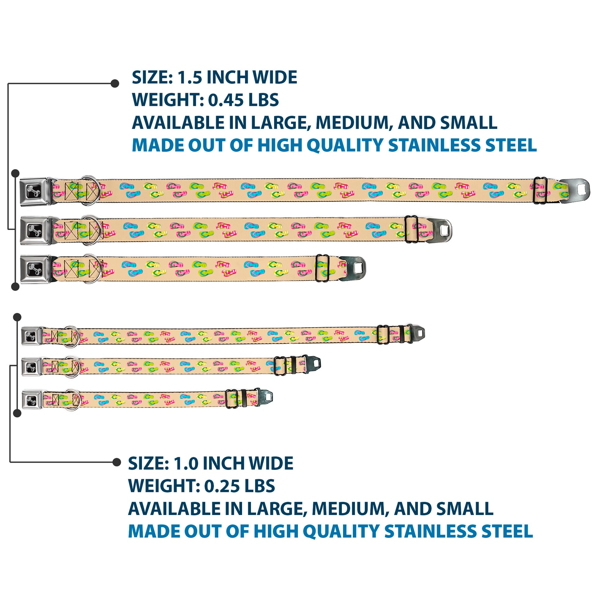 Dog Bone Seatbelt Buckle Collar - Tropical Flip Flops Tan/Multi Color Seatbelt Buckle Collars Buckle-Down