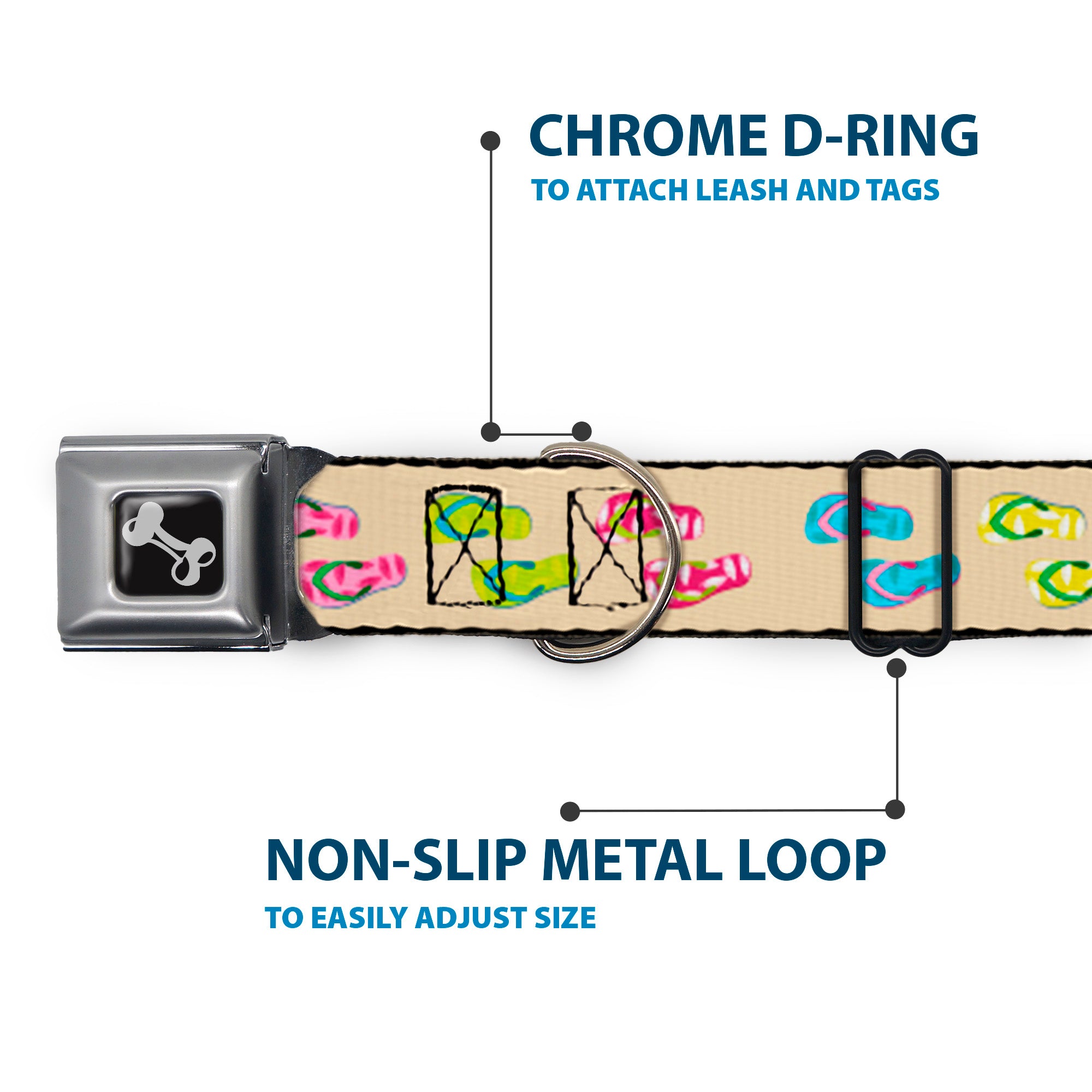 Dog Bone Seatbelt Buckle Collar - Tropical Flip Flops Tan/Multi Color Seatbelt Buckle Collars Buckle-Down