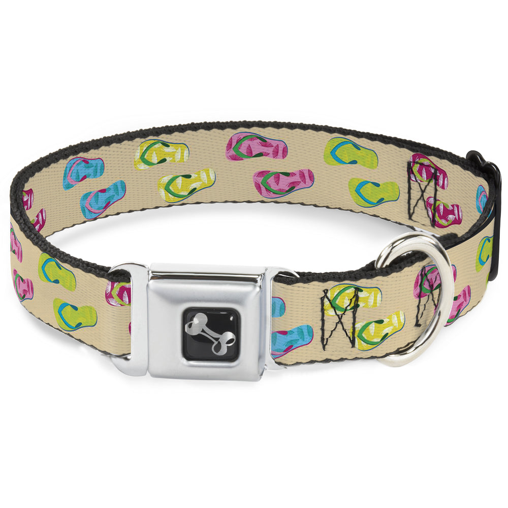 Dog Bone Seatbelt Buckle Collar - Tropical Flip Flops Tan/Multi Color Seatbelt Buckle Collars Buckle-Down