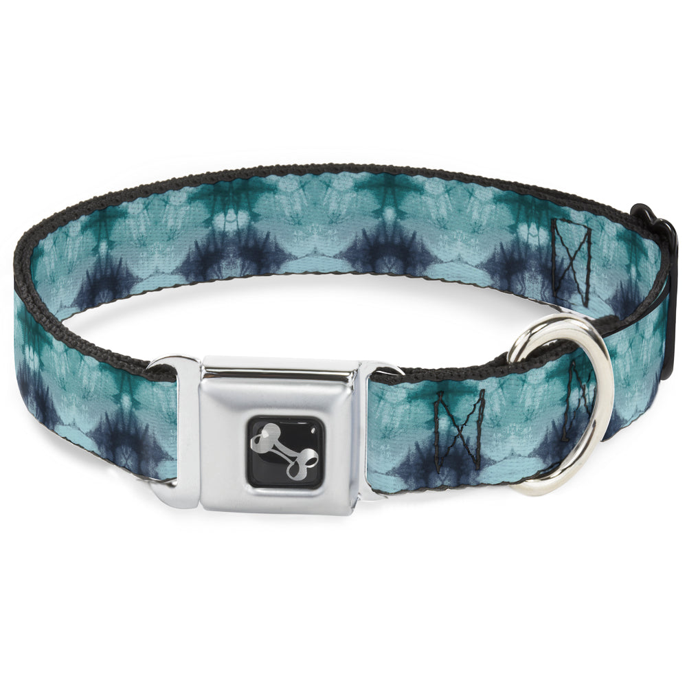 Dog Bone Seatbelt Buckle Collar - Tie Dye Reflection Turquoise Blues Seatbelt Buckle Collars Buckle-Down