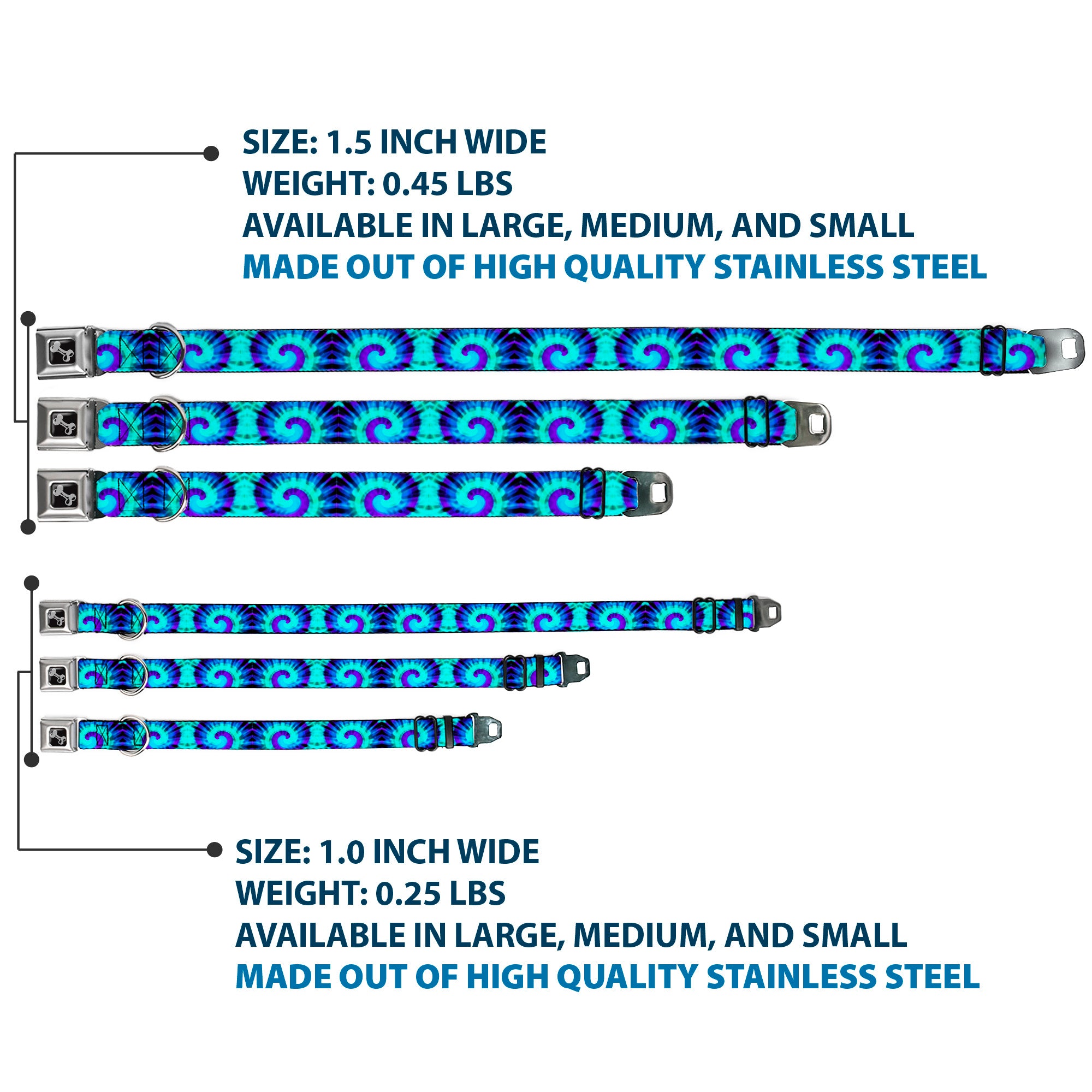 Dog Bone Seatbelt Buckle Collar - Tie Dye Swirl Purples/Blues Seatbelt Buckle Collars Buckle-Down