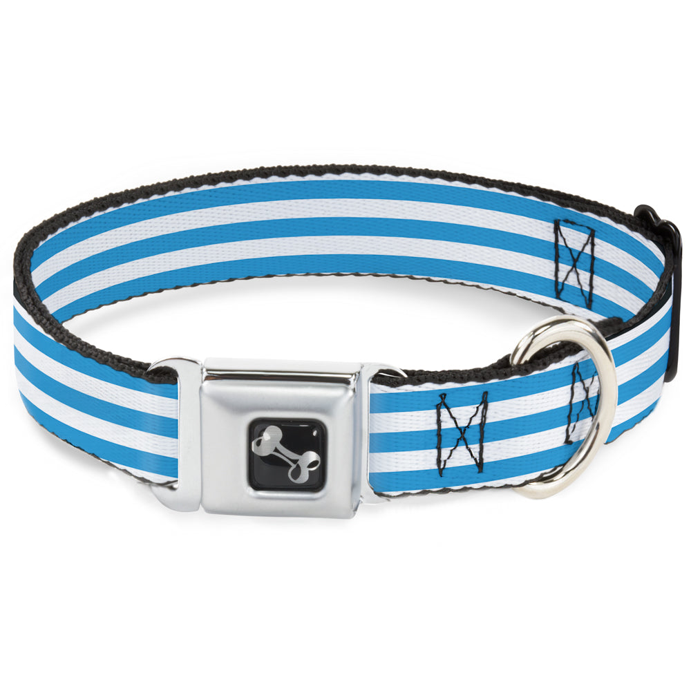Dog Bone Seatbelt Buckle Collar - Triple Stripe White/Blue Seatbelt Buckle Collars Buckle-Down