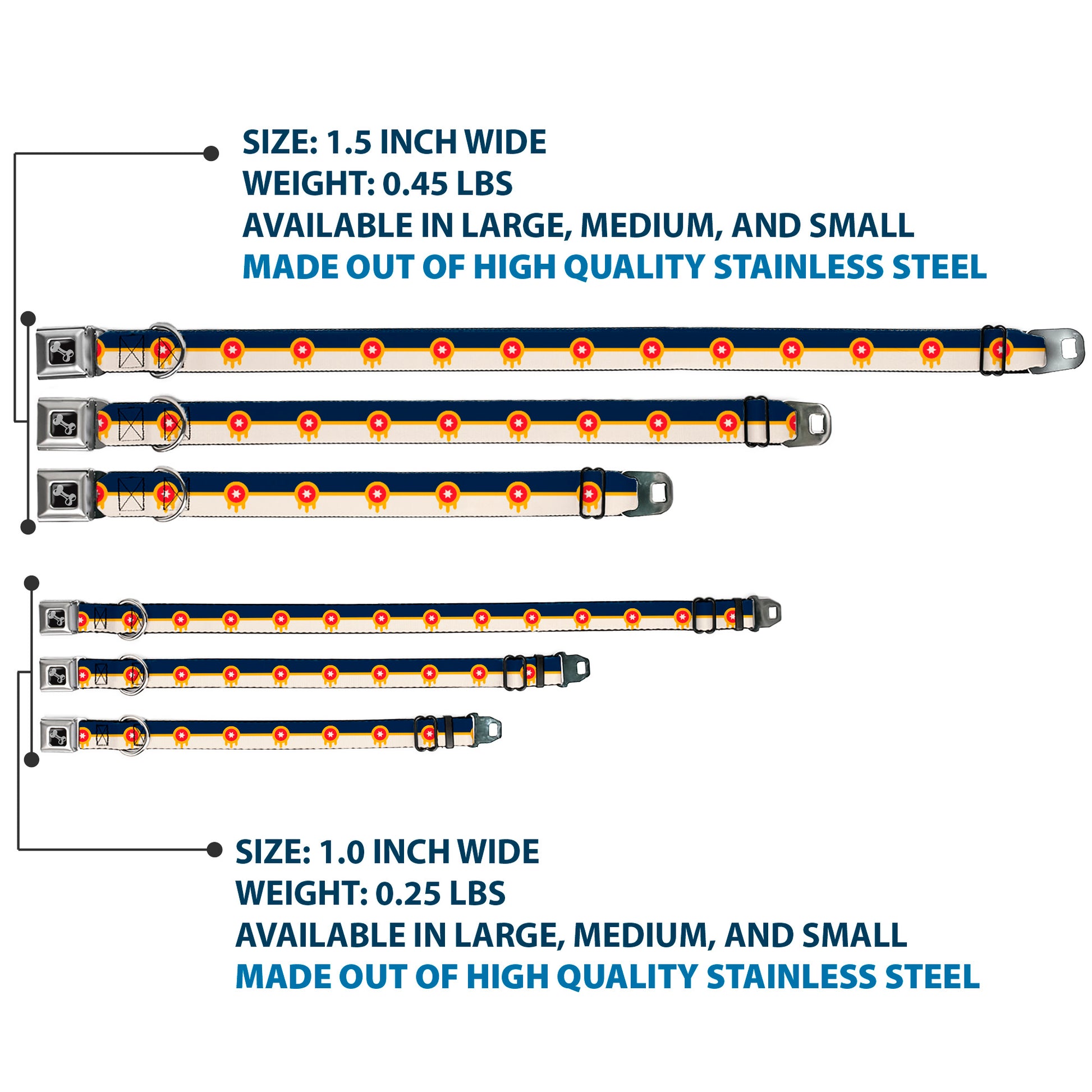 Dog Bone Black/Silver Seatbelt Buckle Collar - Tulsa Oklahoma City Flag Navy Blue/Gold/Red/Beige Seatbelt Buckle Collars Buckle-Down