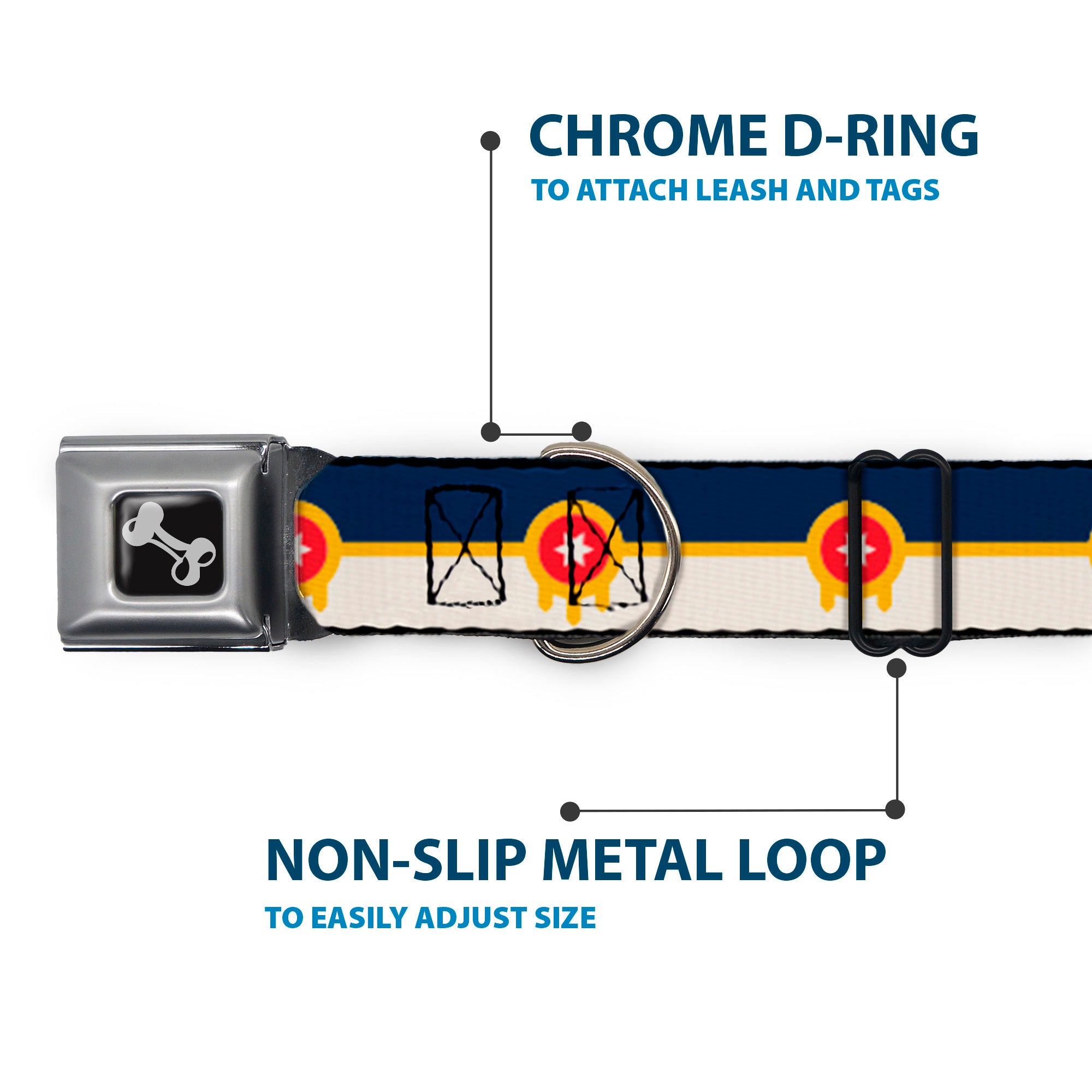 Dog Bone Black/Silver Seatbelt Buckle Collar - Tulsa Oklahoma City Flag Navy Blue/Gold/Red/Beige Seatbelt Buckle Collars Buckle-Down