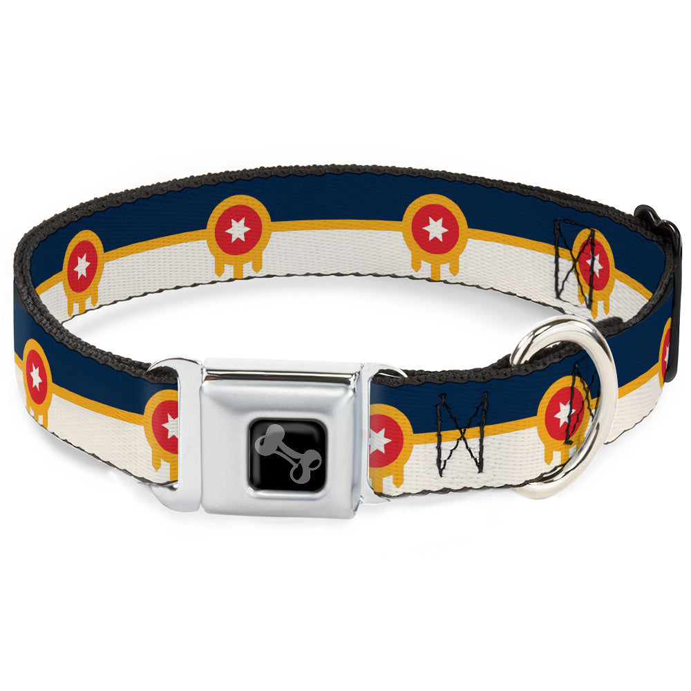 Dog Bone Black/Silver Seatbelt Buckle Collar - Tulsa Oklahoma City Flag Navy Blue/Gold/Red/Beige Seatbelt Buckle Collars Buckle-Down