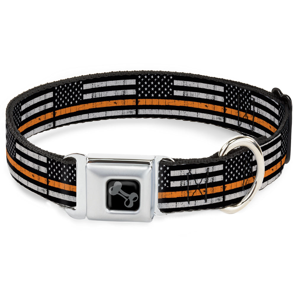 Dog Bone Black/Silver Seatbelt Buckle Collar - Thin Orange Line Flag Weathered Black/Gray/Orange Seatbelt Buckle Collars Buckle-Down